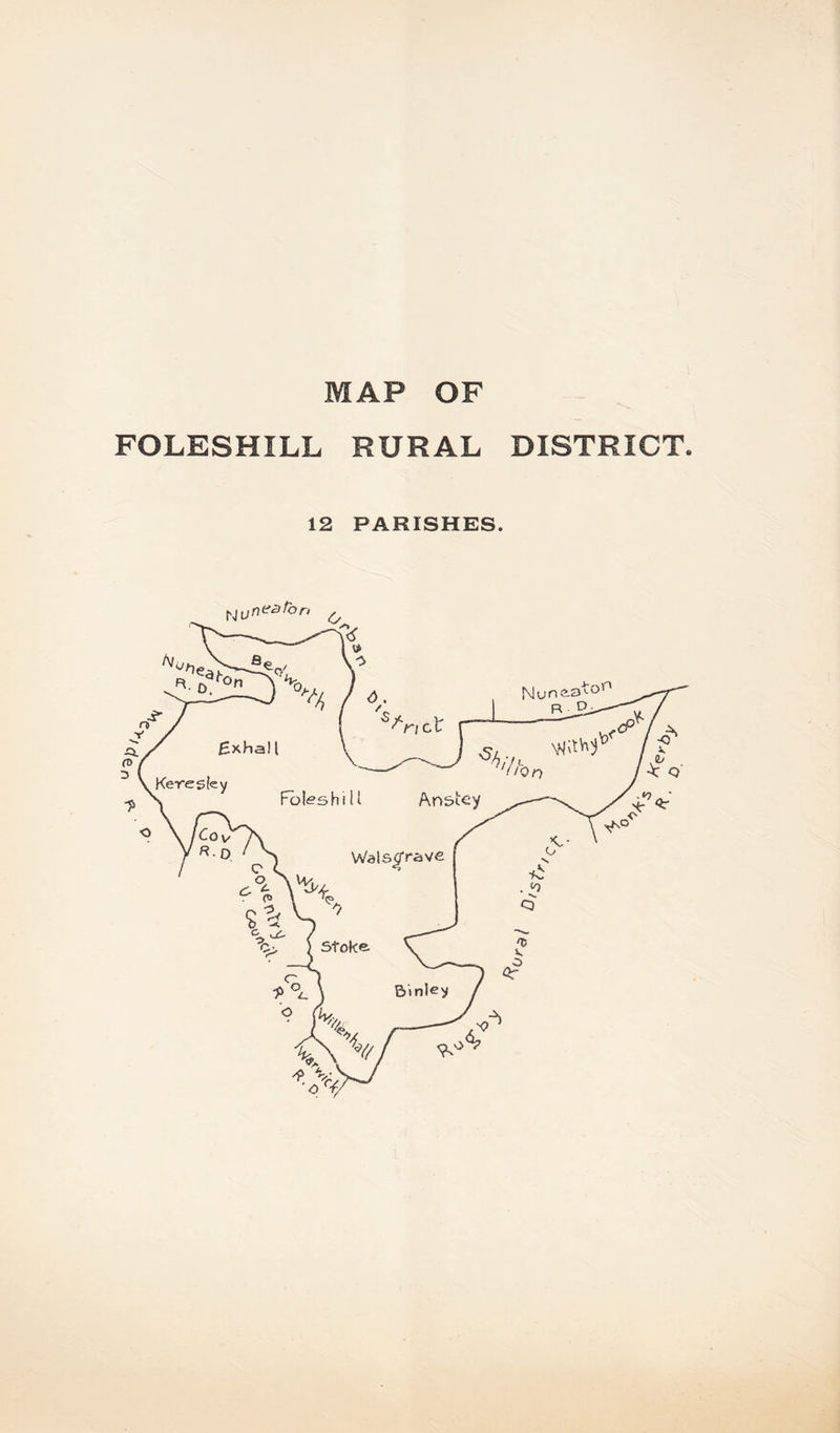 MAP OF FOLESHILL RURAL DISTRICT. 12 PARISHES.