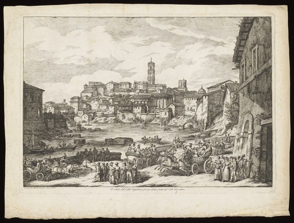 The Capitoline hill, Rome, seen from the foot of the Aventine. Etching by B. Pinelli, 1825.