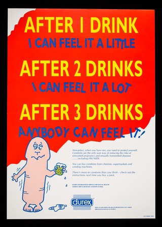 After 1 drink I can feel it a little : after 2 drinks I can feel it a lot : after 3 drinks anybody can feel it! / Durex Information Service for Sexual Health.