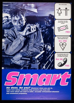 Smart : He does. Do you? Whatever state you are in, make love safely. Condoms help protect you from HIV (the virus which can lead to AIDS), sexually transmitted diseases and unwanted pregnancy / Mainliners ; design by Big Active Ltd.