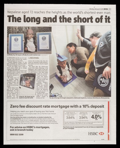 The long and the short of it : Nepalese aged 72 reaches the heights as the world's shortest ever man.