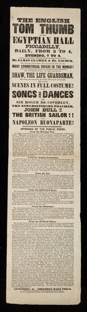 The English Tom Thumb at the Egyptian Hall Piccadilly, daily, from 2 to 4, evening, 7 to 9 ...