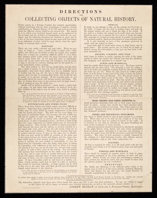 Directions for collecting objects of natural history / Andrew Murray, of Conland, 1, Scotland Street, Edinburgh.