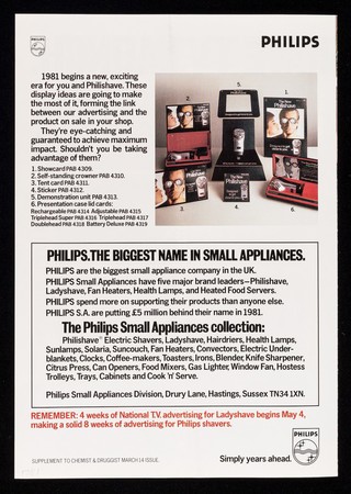 What will all eyes be turning to this Spring? : The new Philishave TV launch / Philips Small Appliances Division, Drury Lane, Hastings, Sussex TN34 1XN.