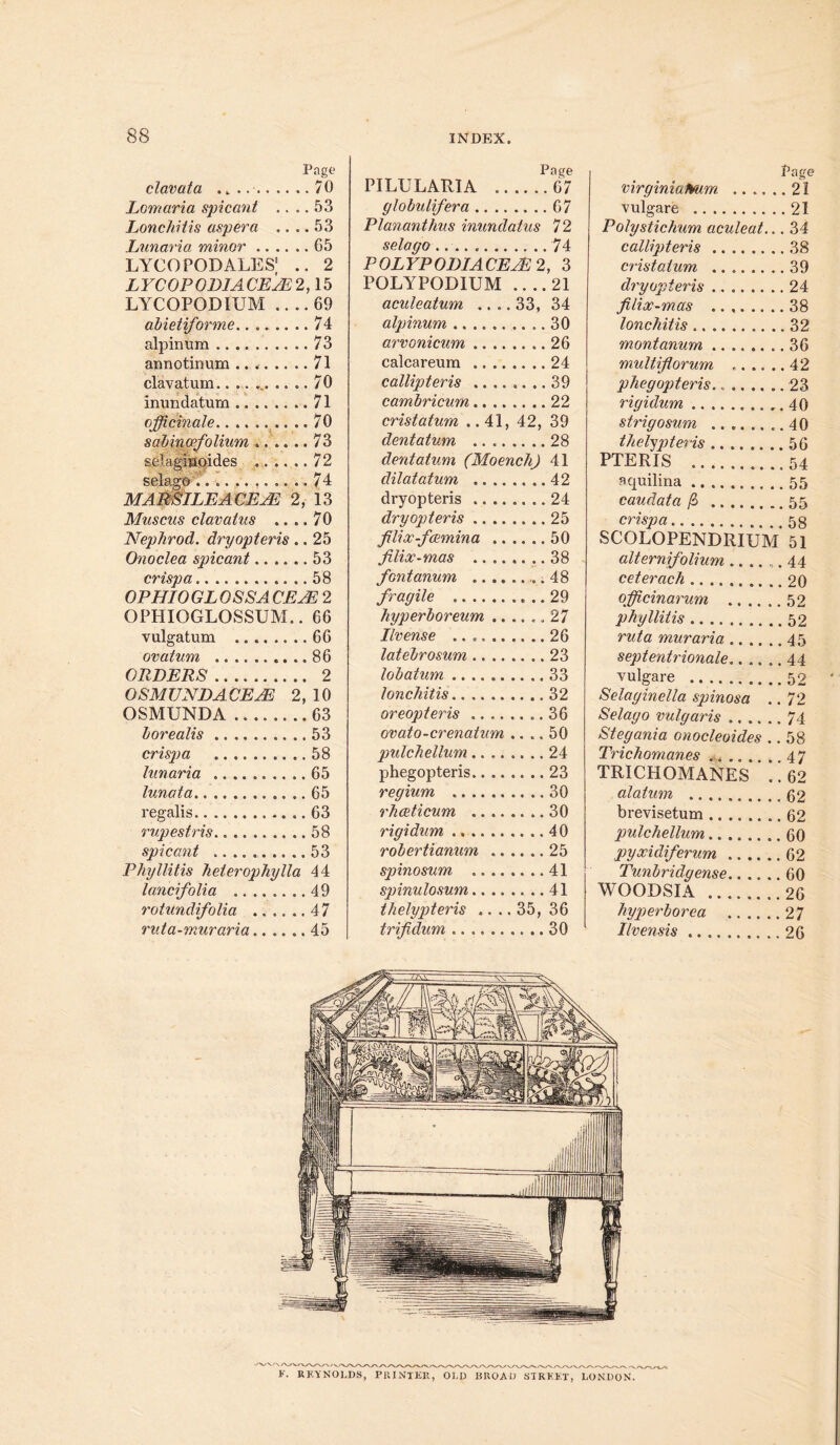 Page clavata . k 70 Lorn aria spicant .. .. 53 Lonchitis asp era .. .. 53 Lunaria minor 65 LYCO POD ALES' .. 2 LYCOPOD1ACEAE2,15 LYCOPODIUM ....69 abietiforme 74 alpinum 73 annotinum 71 clavatum 70 inundatum 71 officinale 70 sabinosfolium .... .. 73 selaginoides 72 selago 74 MARSTLEACEAE 2, 13 Muscns clavatus .... 70 Nephrod. dryopteris .. 25 Onoclea spicant 53 crisp a 58 OP mo GLOSSA CEAE 2 OPHIOGLOSSUM.. 66 vulgatum 66 ovatum 86 ORDERS 2 OSM UN DA CEAE 2, 10 OSMUNDA 63 borealis 53 crisp a 58 lunaria 65 lunata 65 regalis 63 rupestris 58 spicant 53 Phyllitis heterophylla 44 land folia 49 rotundifolia 47 ruta-muraria 45 Page PILULARIA 67 globulifera 67 Plananthus inundatus 72 selago 74 POLYPODIACEAE2, 3 POLYPODIUM .... 21 aculeatum .... 33, 34 alpinum 30 arvonicum 26 calcareura 24 callipteris ........ 39 cambricum 22 cristatum ..41, 42, 39 dentatum 28 dentatum (MoenchJ 41 dilatatum 42 dryopteris 24 dryopteris 25 flix-fcemina 50 flix-mas ........ 38 fontanum „. 48 fragile 29 hyperboreum 27 license 26 latebrosum 23 lobatum 33 lonchitis 32 oreopteris 36 ovato-crenatum .... 50 pulchellum 24 phegopteris 23 regium 30 rhceticum 30 rigidum .. 40 robertianum 25 spinosum ........ 41 spinulosum 41 thelypteris .... 35, 36 trifidum 30 Page virginiatmm .. .. .. 21 vulgare 21 Polystichum aculeat... 34 callipteris 38 cristatum 39 dryopteris 24 filix-mas 38 lonchitis 32 montanum 36 multiflorum . 42 phegopteris. 23 rigidum 40 strigosum ........ 40 thelypteris 56 PTERIS 54 aquilina 55 caudata 55 crisp a 58 SCOLOPENDRIUM 51 alternifolium ...... 44 ceterach 20 officinarum 52 phyllitis 52 rut a muraria 45 septentrionale 44 vulgare 52 Selaginella spinosa .. 72 Selago vulgaris 74 Stegania onocleoides .. 58 Trichomanes 47 TRICHOMANES . ] 62 alatum (>2 brevisetum 62 pulchellum 60 pyxidiferum 62 Tunbridgense 60 WOODSIA 26 hyperborea 27 Ilvensis 26 K. REYNOLDS, PRINTER, OLD 15ROAD STREET, LONDON.