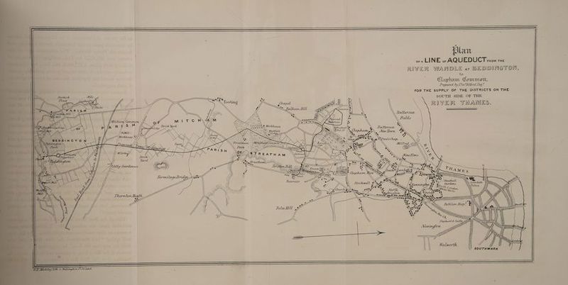 Hffhg Rng KG redryg 6 >= oa \? Brith’. avg ait of bake bas 2 ; a eee Puy fe bowers Plan OFA LINE OF AQUEDUCT raom THE RIVER WANDLE ar BEDDINGTON, to