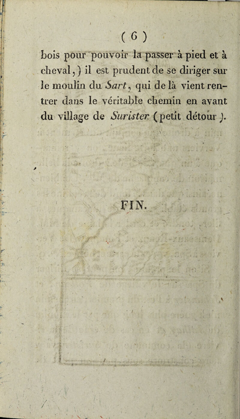 bois pour pouvoir la passer à pied et à cheval ? ) il est prudent de se diriger sur le moulin du Sart, qui de là vient ren¬ trer dans le véritable chemin en avant du village de Surister (petit détour J. FIN. i