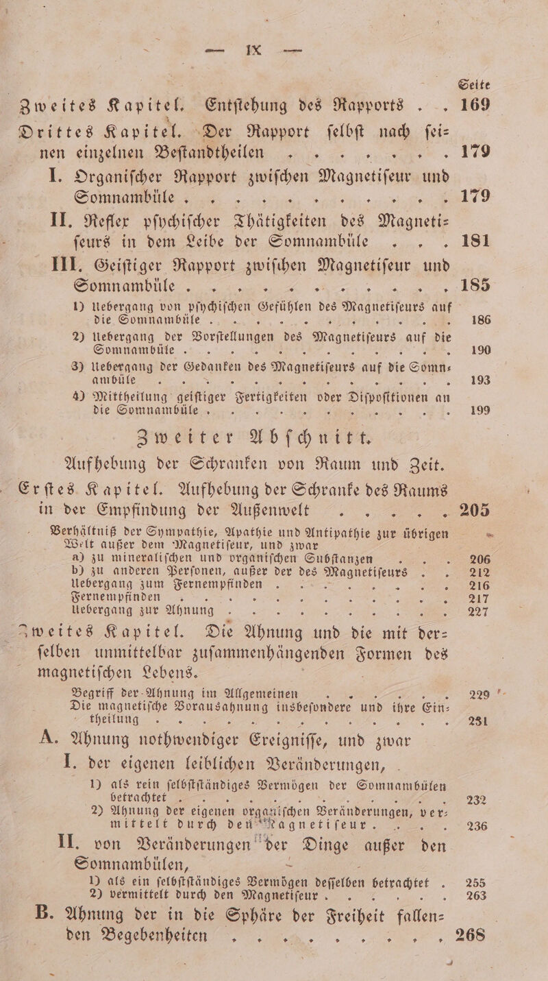 Ww er | Zweites Kapitel. Entſtehung des Rapports .. Drittes Kapitel. Der Rapport ſelbſt nach ſei⸗ nen einzelnen Beſtandtheilen . I. Organiſcher Rapport en ae und Somnambüle £ : 29 II. Refler pſychiſcher Thätigkeiten des egen ſeurs in dem Leibe der Somnambüle . . III. Geiſtiger Rapport zwiſchen Magnetiſeur und 1) Uebergang von Da Een des e PN die Somnambiüle . x 2) Uebergang der Borfelungen des Wagners auf die Somnambüle . 3) Uebergang der Sedanten des Magnetifuurs auf die Sonn. ambüle 4) Mittheilung gelftiger ertigfeten 955 Dirpotionen an die Somnambüle . . Zweiter Abſchuitt. Auf hebung der Schranken von Raum und Zeit. Erſtes Kapitel. Aufhebung der Schranke des Raums in der Empfindung der Außenwelt 7. Verhältniß der Sympathie, Apathie und Antipathie zur übrigen Welt außer dem Magnetiſeur, und zwar a) zu mineraliſchen und organiſchen Subſtanzen b) zu anderen Perſonen, außer der des e Uebergang zum Fernempfinden. . „ F d Uebergang zur Ahnung.. 8 Zweites Kapitel. Die A 95 “in 2 7525 ſelben unmittelbar zuſammenhängenden Formen des magnetiſchen Lebens. Begriff der Ahnung im Allgemeinen Die magnetiſche e insbesondere und ihre Ein⸗ Fheitung 2 A. Ahnung nothwendiger Eleig gie, und war I. der eigenen leiblichen Veränderungen, 1) als rein feige Vermögen der Somnambülen betrachtet . 2) Ahnung der eigenen veganifchen Beränderungen, ver mittelt durch den“ Ragnetiſeur. 5 II. von Veränderungen der Dinge außer een Somnambülen, = 1) als ein ſelbſtſtändiges Vermögen deſſelben e 2) vermittelt durch den Magnetifeur . B. Ahnung der in die Sphäre der Freiheit lich wd T ĩð Seite 169 179 181 199 2 231 232