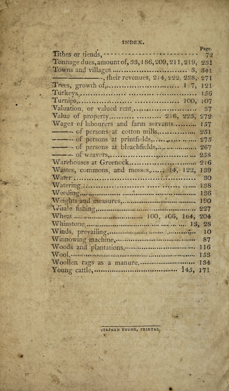 Page. Tithes or tiends, “ ..*... 72 Tonnage dues,amount of, 33,186,209,211,219, 231 To^ms and villages,. 3, 341 --their revenues, 2i4, ‘/22. 238,' 271 Trees, growth of,. 1.7, J2l Turkey a... 15G Turnips,. 100, i07 Valuation, or valued rent^... 37 Value of property,..... 2i6, 223, 272 Wages of labourers and farm servants.J57 —^of persons at cotton mills,. 251 --of persons at printfields,.....,^.. 275 -of persons at bleachfields,.... . 267 -of weavers,...,. 258 Warehouses at Greenock,. 2i6 W astcs, commons, and mosses,. 14, 122, 139 Warer .. SO W ater i ng... 138 Weeding,.....;;... 136 Weights and measures,. 190 Tv'hale fishing,. 227 Wheat,... 100, iG6, 164, 204 Whinstone,....,.....i. 13, 28 Winds, prevailing,. ..r... 10 Winnowing machine,. 87 Woods and plantations,.. 116 Wool,... 153 Woollen rags as a manure.... 134 Young cattle,... l45, 171 •A HTtPHEN YOWNGj PRINTES.