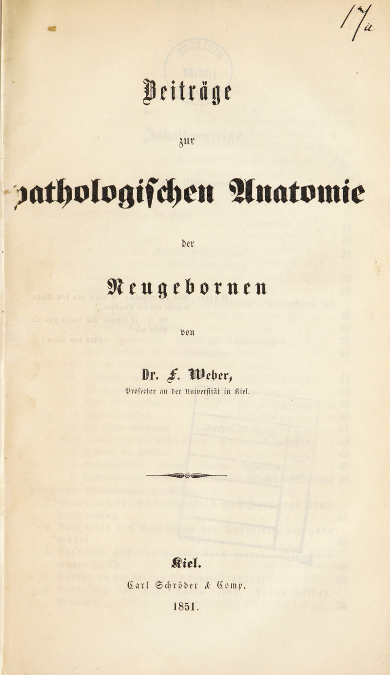 Iriträge «S bei* ^utgefcotnen tooit Di\ i\ ttMicr, ^vofector an ter ltnitoevfttät in ^iel. 8iel. darf 8cf;ri)bev & So mp. 1851.
