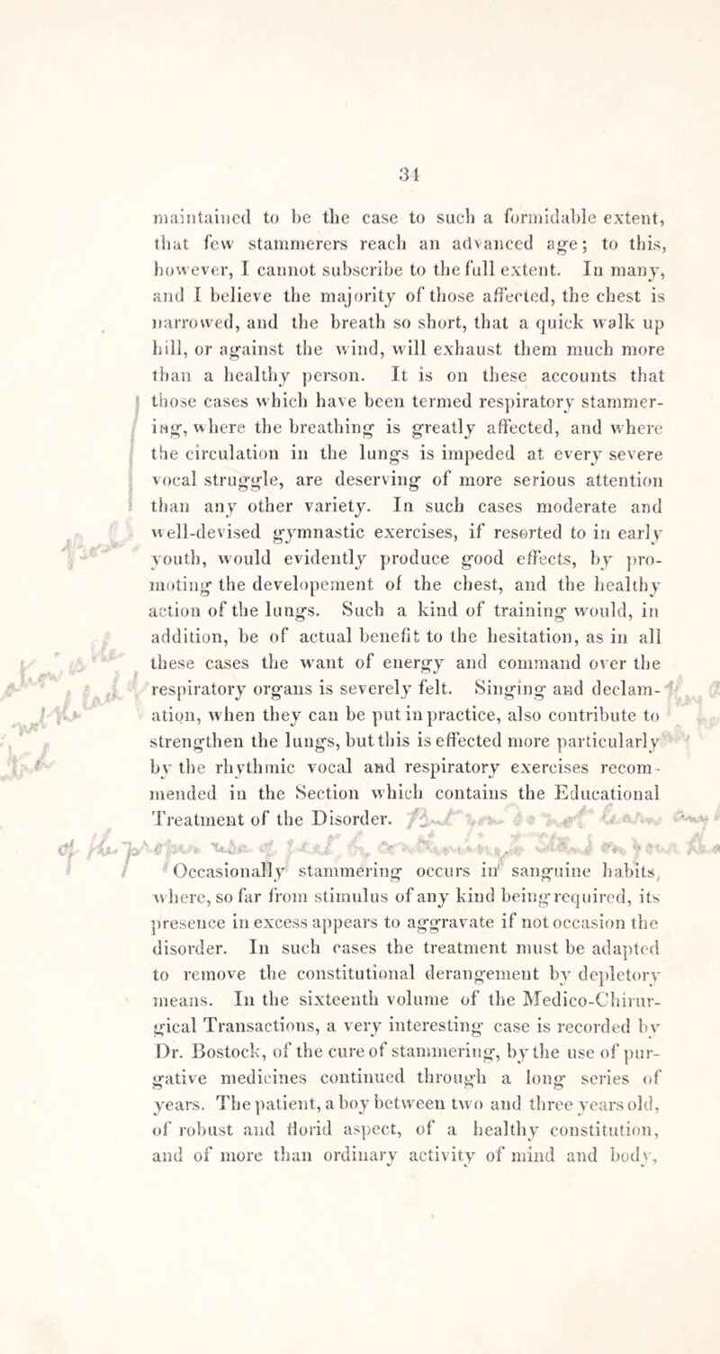 55 the words of which are divided into single syllables, and making him comprehend that the object aimed at is to make each syllable represent a certain, equal, space of time, and for all to follow each other at regular intervals— thus— “ The-pro-per,-stu-dv-of,-man-kind,-is-man.” 'I A slight singing intonation should V g /TLl be given to every svllable, and the breath be relieved at each comma. The * ! V * pupil should be enjoined not to pronounce, even if he feels the ability, more than one syllable at a time, and not to neglect the respiratory pauses at the end of every two syllables. & This kind of preliminary exercise might very properly be termed a division of language into vocal feet and respiratory feet. To some stammerers this part of the treatment will ap¬ pear puerile, but for others, easy though it seem, it will prove too difficult. For the latter class, some auxiliary aids are necessary. To assist in the free pronunciation of the different sounds, they should tap one finger in regular time upon a table, taking as much care as possible to render each tap syn¬ chronous with the utterance of each syllable. As soon as this idea is well understood, moving the forefinger back¬ wards and forwards on the thumb, or gently moving the foot, w ill answ er the same end as striking w ith the finger, and has the advantage of not being noticeable by other persons. It is extraordinary how good an effect a regular muscular motion, how ever slight, has upon the voice w hen ] due attention is given to let the movement and the voice keep time together. Many stammerers, when they have a greater difficulty than usual, strike the air with the