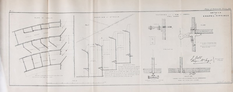 Plans of Vt'nli'/n ilh 1‘nsin . />>'-// COMSTKUCTIOH I 'flu Pulpit being a given pant aa explained, t the height if the Breaxt Beard AB being alii delernuned, Jet up the height !■/' liter CO -— ,u,d iU wulth EF Dr.isr the line CH fee the depth of the Hull £ Ihreugh the print F draw the Bed beard IK set ctY denmnarde the height cf the Crenel hunt Kl and IWm the. point l. draw IH the height cj' the decr. and greeted in determining the ethere in the eaene »iy SECTION HCWINC POSITION OF HANDLE (FALLING OOWNWAHDS)