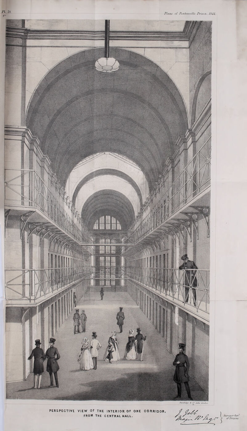 FI. Zi. 8V Ftam of FeriionviUe Prison. I844-. PERSPECTIVE VIEW OF THE INTERIOR OF ONE CORRIDOR FROM THE CENTRAL HALL. Surveyor Gen1 of Prisons