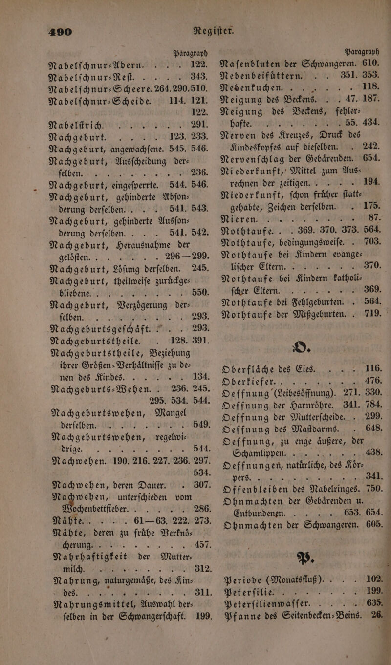 d Paragraph Paragraph Nabelſchnur-Adern. 122. Naſenbluten der Schwangeren. 610. Nabelſchnur-Reſt. 3 . 343. Nebenbeifuͤttern. 351. 353. Nabelſchnur— Scheer 264. 290.510. Nebenkuchen. 118. Nabelſchnur-Scheide. 114. 121. Neigung des Beckens. 47. 187. b 122. Neigung des Beckens, fehler⸗ Nabelſtrich. 291. hafte mg] 55. 434. Nachgeburt. 123. 233. Nerven des Kreuzes, Druck des Nachgeburt, angewachſene. 545. 546. Nachgeburt, Ausſcheidung der— ſelben. 236. Nachgeburt, perte 544. 546. Nachgeburt, gehinderte Abſon— derung derfelben. . 541. 543. Nachgeburt, gehinderte Ausſon— derung derfelben. . 541. 542. Nachgeburt, Herausnahme der gelöften. . . 296 — 299. Nachgeburt, Loͤſung derſelben. 245. Nachgeburt, theilweiſe zuruͤckge— bliebene. . Nachgeburt, Verzögerung N 550. ſelben. . 293. Nachgeburtsgeſchäft. 293. Nachgeburtstheile. 128. 391. Nachgeburtstheile, Beziehung ihrer Groͤßen-Verhaͤltniſſe zu de⸗ nen des Kindes. . \ Nachgeburts-Wehen. 236. 295. 534. Nachgeburtswehen, Mangel derſelben. Nachgeburtswehen, drige. g Nachwehen. 190. 216. 227. 236 134. 245. 544. ms 549. regelwi⸗ 544. 297. 534. Nachwehen, deren Dauer. 307. Nachwehen, unterſchieden vom ochenbettfieber. 0 286. Nähte. . 61—63. 222. 273. Nähte, deren zu BE Verknoͤ⸗ cherung. ö 457. Nahrhaftigkeit der Mutter⸗ milch. 312. Nahrung, naturgemäß, des Ki in⸗ Nahrungsmittel Auswahl der; ſelben in der Schwangerſchaft. 199. Kindeskopfes auf dieſelben. 242. Nervenſchlag der Gebaͤrenden. 654. Niederkunft, Mittel zum Aus⸗ rechnen der zeitigen 194. Niederkunft, ſchon fruͤher ſtatt gehabte, . u 175. Nieren aus Mic 7. Nothtaufe. 369. 370. 373. 564. Nothtaufe, bedingungsmeife. . 703. Nothtaufe bei Kindern evange— liſcher Eltern.. 370. Nothtaufe bei Kindern katholi ſcher Eltern. e 369. Nothtaufe bei Fehlgeburten. 564. Nothtaufe der Mißgeburten.. 719. O. Oberflaͤche des Eies. . 116. Oberkiefer. 476. Oeffnung (eibesoͤffnung). 271. 330. Oeffnung der Harnroͤhre. 341. 784. Oeffnung der Mutterſcheide. 299. Oeffnung des Maſtdarms. 648. Oeffnung, zu enge aͤußere, der Schamlippen 438. Oeffnungen, natürliche, des Kör⸗ pers. 341. Offenbleiben des Nabelringes. 750. Ohnmachten der Gebaͤrenden u. Entbundenen. 653. 654. P. Periode (Monatsfluß) - 102. Peterſilie. a 199. Peterſilienwaſſer. 635. 1 Pfanne des Seitenbecken⸗ Beins. 26. — * 8 RL