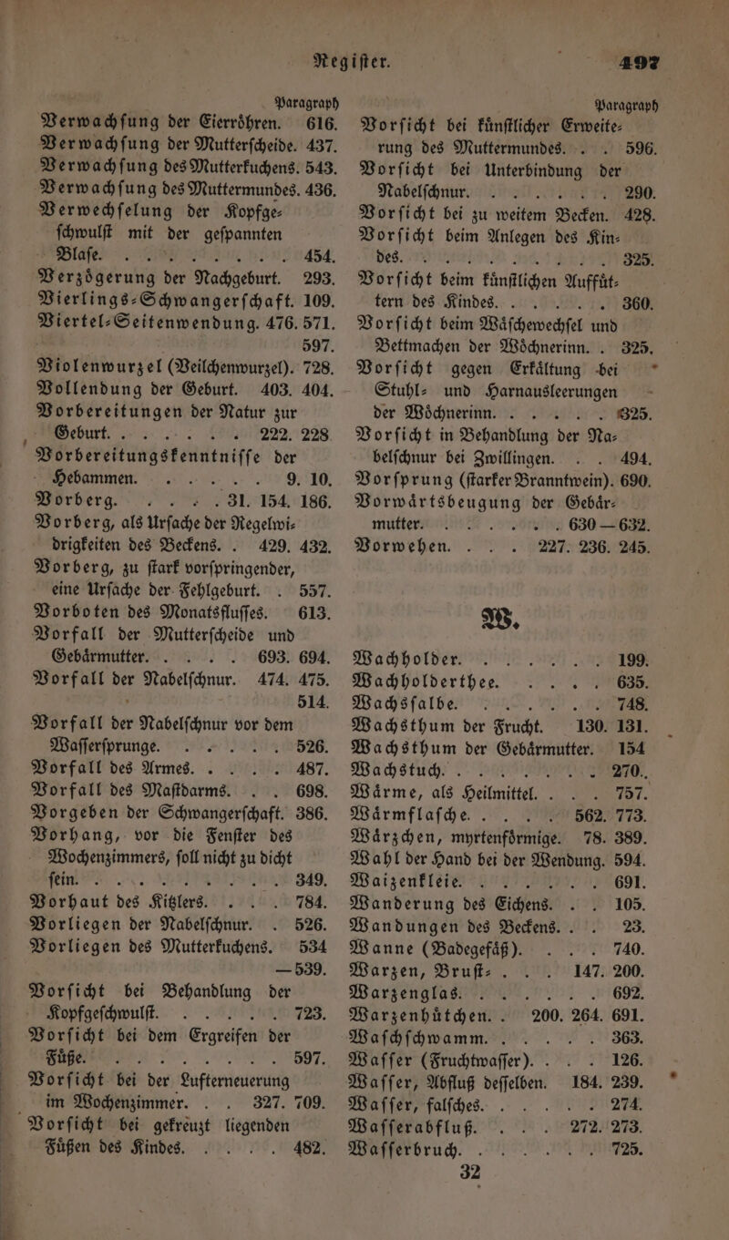 Paragraph Paragraph Verwachſung der Eierröhren. 616. Vorſicht bei kuͤnſtlicher Erweite⸗ Ver wachſung der Mutterſcheide. 437. Verwachſung des Mutterkuchens. 543. Verwachſung des Muttermundes. 436. Verwechſelung der Kopfge⸗ ſchwulſt mit der geſpannten Blaſe. Nan n 84. Verzoͤgerung der Nachgeburt. 293. Vierlings-Schwangerſchaft. 109. en. ⸗Seitenwendung. 476. 571. 597. Worentsurzel (Belchenwuzeh) 728. Vollendung der Geburt. Vorbereitungen der Natur zur „Heburt. 222. 228 Vorbereitungskenntniſſe der Hebammen. 9. 10. Vorberg. 31. 154. 186. Vorberg, als Urſache der Regelwi⸗ drigkeiten des Beckens.. 429. 432. Vorberg, zu ſtark vorſpringender, eine Urſache der Fehlgeburt. 557. Vorboten des Monatsfluſſes. 613. Vorfall der Mutterſcheide und Gebaͤrmutter. 693. 694. Vorfall der Nabelſchnur. 474. 475. 514. Vorfall der Nabelſchnur vor dem Waſſerſprunge. 526. Vorfall des Armes. 487. Vorfall des Maſtdarms. 698. Vorgeben der Schwangerſchaft. 386. Vorhang, vor die Fenſter des Wochenzimmers, ſoll nicht zu dicht RR, ; 349. Vorhaut des Kitzlers. 784. Vorliegen der Nabelſchnur. 526. Vorliegen des Mutterkuchens. 534 — 539. Vorſicht bei Behandlung der Kopfgeſchwulſt. e 723. Vorſicht bei dem Ergreifen der Füße 597. Vorſicht bei 5 düfterneulenüz im Wochenzimmer. 327. 709. Vorſicht bei gekreuzt liegenden Fuͤßen des Kindes. 482. rung des Muttermundes. 596. Vorſicht bei Unterbindung der Nabelſchnur. Gunten Vorſicht bei zu weitem Becken. Vorſicht beim Anlegen des Kin— des. Vorſicht beim künſtlichen Auffüt⸗ tern des Kindes.. Vorſicht beim Waͤſchewechſel an Bettmachen der Woͤchnerinn. . 325. Vorſicht gegen Erkaͤltung bei Stuhl⸗ und Harnausleerungen der Woͤchnerinn. a Vorſicht in Behandlung der Na⸗ belſchnur bei Zwillingen. 494. Vorſprung (ſtarker Branntwein). 690. Vorwaͤrtsbeugung der Gebaͤr— mutter. 630 — 632. 290. 428. 325. 360. 825. Vorwehen. 227. 236. 245. W. Wachholder. 199. Wachholderthee. 635. Wachsſalbe. eee Wachsthum der Frucht. 130. 131. Wachsthum der Gebaͤrmutter. 154 Wachs tuch. . 270. Waͤrme, als Heilmittel. 757. Waͤrmflaſche.. 562. 773. Waͤrzchen, myrtenfoͤrmige. 78. 389. Wahl der Hand bei der r 594. Waizenkleie. N 691. Wanderung des Eichens. 105. Wandungen des Beckens. . 23. Wanne (Badegefaͤß). 740. Warzen, Bruft: 147. 200. Warzenglas. e 1692, Warzenhuͤtchen.. 200. 264. 691. Waſchſchwamm. 363. Waſſer (Fruchtwaſſer) . 126. Waſſer, Abfluß deſſelben. 184. 239. Waſſer, falſches. . 274. Waſſerabfluß. 272. 273. Waſſerbruch. 725. 32