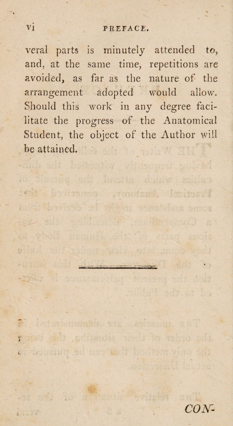 veral parts is minutely attended to, and, at the same time, repetitions are avoided, as far as the nature of the arrangement adopted would allow. Should this work in any degree faci“ litate the progress of the Anatomical Student, the object of the Author will be attained, ' _ CON^-