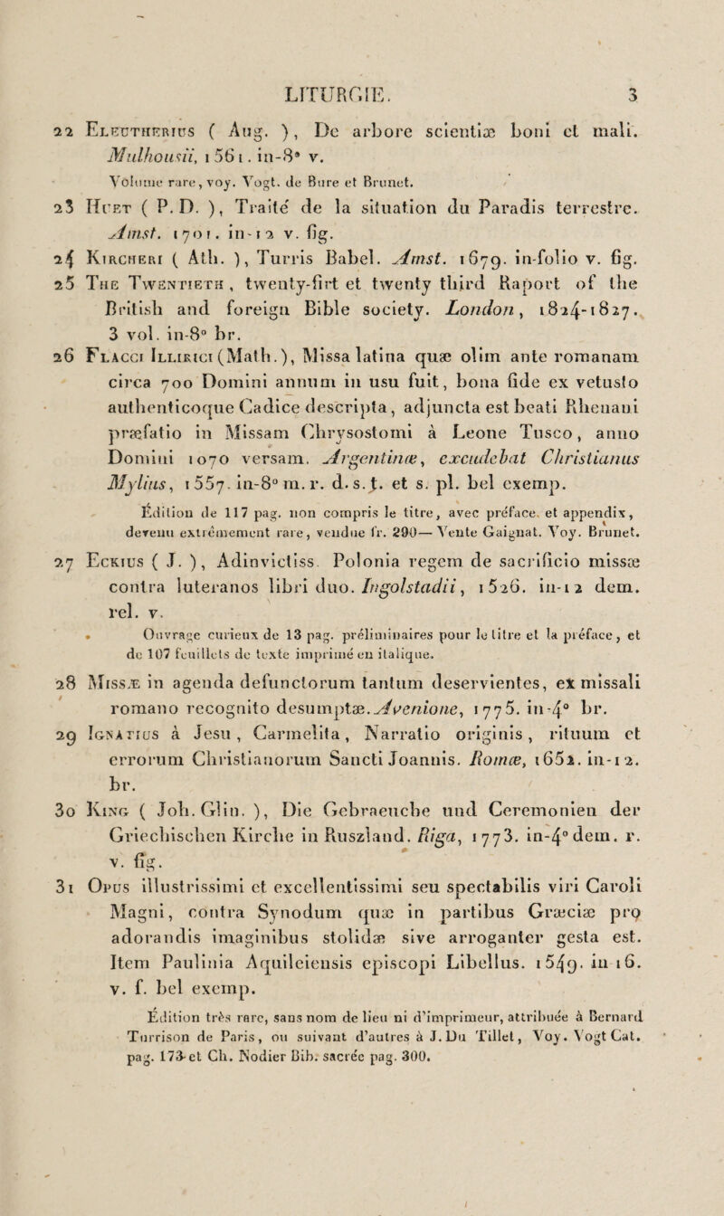 DE FRANCE. h1 52 1 g (N. Camüsat ), Mélangés historiques, ou recueil de plusieurs actes, traictez , lettres missives, etc. Troyes , 161g. 4 part, i vol. iu-8° vel. Ouvrage curieux. O 5220 G. Henschenii De tribus Dagoberlis francorum regibus diatriba. Aulv. i655. in~4° vel. 5221 Gaillard, Histoire de Charlemagne* Paris, 1782.4 vol. in -1 2 v. f. d’or. *. 6222 J. de Jonville (Joinville), L’histoire et cronique du très cbrestien roy S. Loys IX du nom mise au jour par A. P. De Reux. Poitiers, En de MarneJ, s. d. in-4° dem. rel. v. Première édition. 5223 A.Theveneau, Préceptes d'estat, dans lesquels se peut voir les bonnes instructions du roy S. Louys à Philippe 111 son fils, etc. Paris, 1627. in-8 vel. 5224 Manuel , Coup-d’œuil philosophique sur le règne de Saint-Louis. Damiette, s. d. in-8° dem. rel. v. 5220 5226 522 7 5228 A. Baillet, L’histoire des démélez du pape Boniface VIII avec Philippe Le Bel. Paris, 17718. in-i2V. f. P. de Comines, Mémoires, contenans Phistoire des rois Louis XI et Charles VIII, nouvelle édition publiée et augmentée par Godefroy. Brus. 1728. 5 vol. in-8°v.fig. A. Dumesnil , Le règne de Louis XI, et l’influence qu’il a eue jusque sur les derniers temps de la 3e dynastie. Paris , 181 1 . in 8° br. ExemplArià lilterarum quibus Christian. Galliarum rex Franciscus ah adversariorum maledictis defendilur, etc. Paris, Bob. Stéphanie 153y. — P. Slellæ Nova et primuui édita disputatio quà exqüiritur an et quando creditor ah uno ex correis partim ejus recipiens , quod ei ah eorundem singulis insolitum debeatur. Lutetiœ, C. VTechcl, i52g. — J. Q. H ædui De juris canonici laudibus. Paris iis, Du Pays, i55o. in-4° v.f. dent. Superbe exemplaire de ces trois ouvrages peu communs.