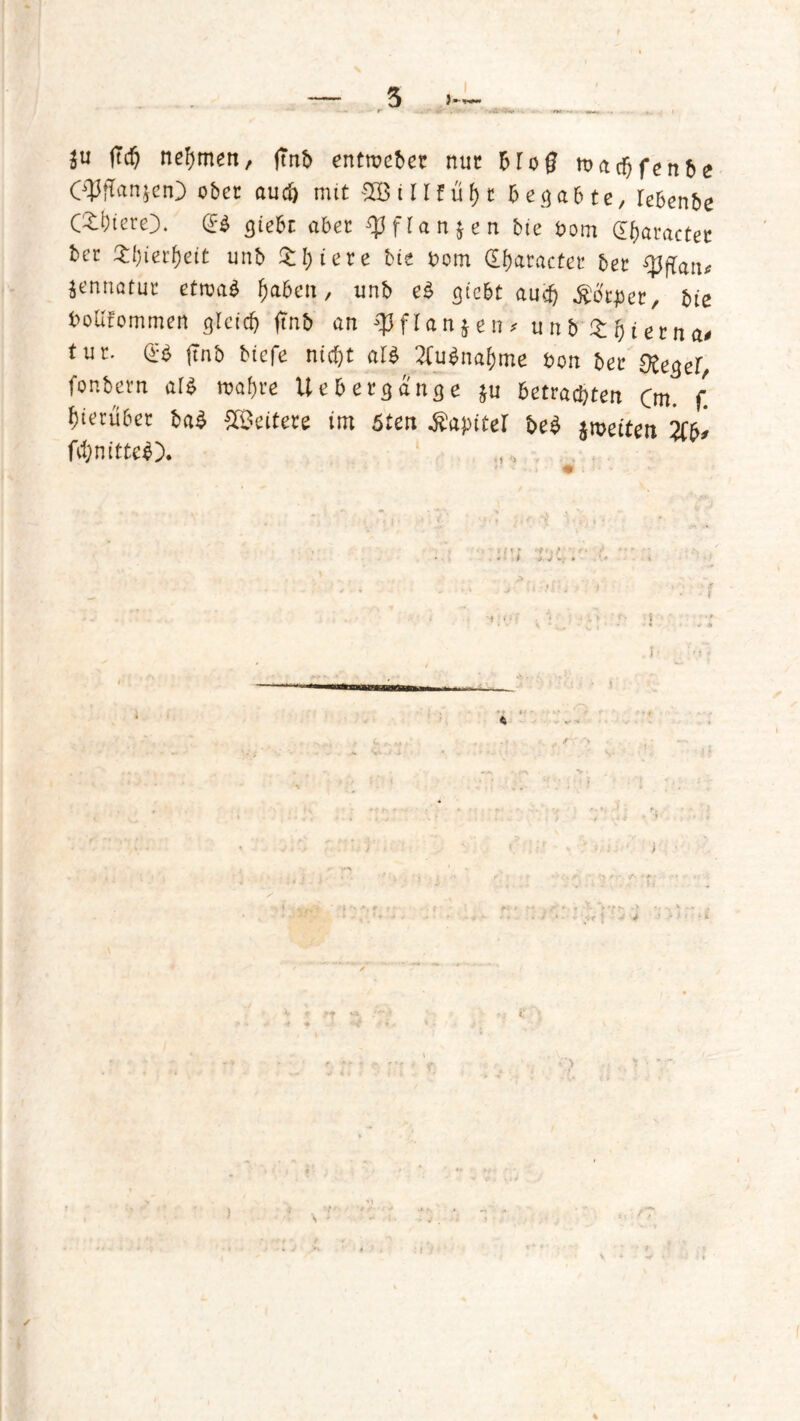 $u ft cf) nehmen, ftnb entmebet nur BTog machfenbe CW^en) ober auch mit -5H31 r r f ü f> c begabte, tebenbe C^hiere). (£$ gtebt aber ^ffUnjen bie bom (Eharacter ber %l)ietfyeit unb %.1)ieve bie bom df)aracter ber Eßffatu $ennatur etma$ (mben, unb e3 giebt auä) &ötpe?, bie boüfommen gleich ftnb an EjJffan jen* unb £ hier na* tur. <£$ ftnb biefe nicht alb 2Cubnaf)me bon ber Bleuel fonbern alb mähre Uebetgange $u betrachten Cm. f. hierüber bab Weitere im 5ten ßapiter beb jmeiten %b‘, fd)nitte$X '-f «>/ •: *» V»- V * *