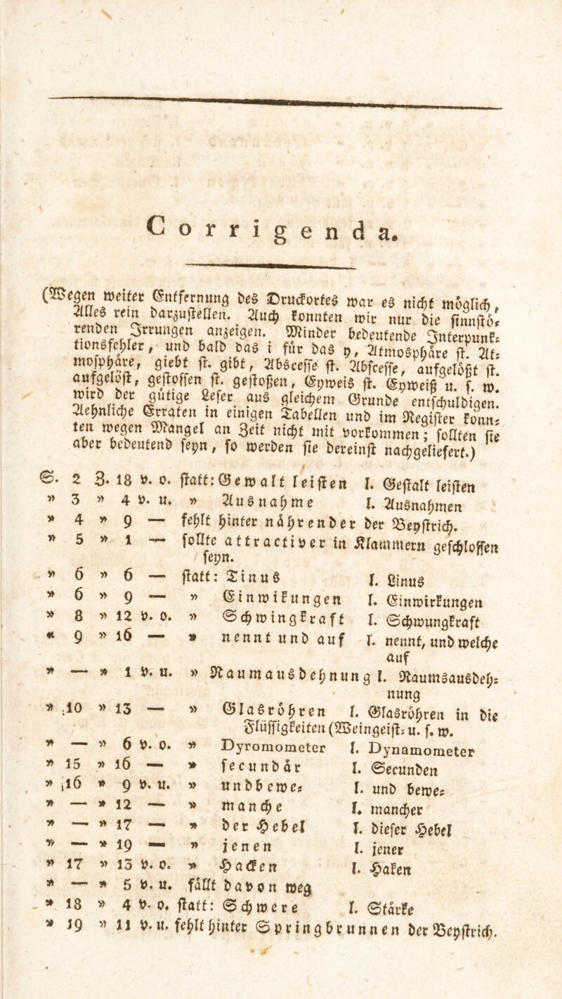 Corrigenda. C!Sc$cn weitet (Sntfttnmg 6c§ Dtutfotfeä WM es ni«t mJalidj, rem baqujlellen. ^ 2tucb konnten mir nur bte fmnfto* . ^in^r bübeufenbe üjnterpunk twnäfepUr, unb halb bas t für ba§ n, 2ifmo§p(jare ft 2/f- mofpbare, giebf fl. gibt, 2lb$ceffe fl. Hbfceffe, Vufaelöft fl* aufgelofl, ge fl offen fl. geflogen, (Spweis fl. (Spweig'u. f. w* Tu r** iSUtt?e 2Cfet■ ^ *M*em entfc^lMgen 2lcf>nhd)e (Strafen in einigen Tabellen unb im Gegiftet fonn* teit wegen Mangel an 3etf nicht mit Porlommen; feilten fie aber beuutenb fepn, fo werben jite hereinjl nacbgelieferf.) !B- 2 3‘ 18 P. o. jlaft: ©e w af t letflen I. Qfeftalt Ieißett » v> » » » «t 2 3 4 5 6 6 8 9 » » » 4 P- U. 9 » 6 — 9 ~ » 12 P. 0. » 16 — » l P. u. 2fuSnaf)me I. 2(uönaf;men fe^rt ^infer näbrenber ber ^öepflric^. ^°*fepn f £ r a c * *ö e r *n n^ttt gesoffen flaff: X i n u § » (Stnwilungen » Sd? wingfra f t * nenntunb auf I. ßinuö f. (SinwirEungen T. Schwungkraft T. nennt, unb wetche auf » SftaumauSbebnungl. 9taumsau$bebs » ;10 » 13 — » ©laörobr en l. @ra0r6bren in bie o*äffigfeiten(2Beingeijlsu. f. m. y* — » 6 P. o. » Dyromometer 1. Dynamometer » 15 » 16 — » fecunb ar I. Secunben 5» jl 6 * 9 P. u. » un bb ewe? I. unb bewe? 7» » 12 — v man cb e U mancher » . » 17 — 7» ber #ebeI 1. biefee #ebel Vf -— » 19 — » jenen I. jener » 17 » 13 p. 0. 7» Kadett l- £afeit » —- * 5 P. u. fdfff bapon weg 5* 18 » 4 P- o. flaff: S cb w e r e 1. Starke J9 ”11 V-u. fej>lft;infec Springbrunnen berSSepflricb.