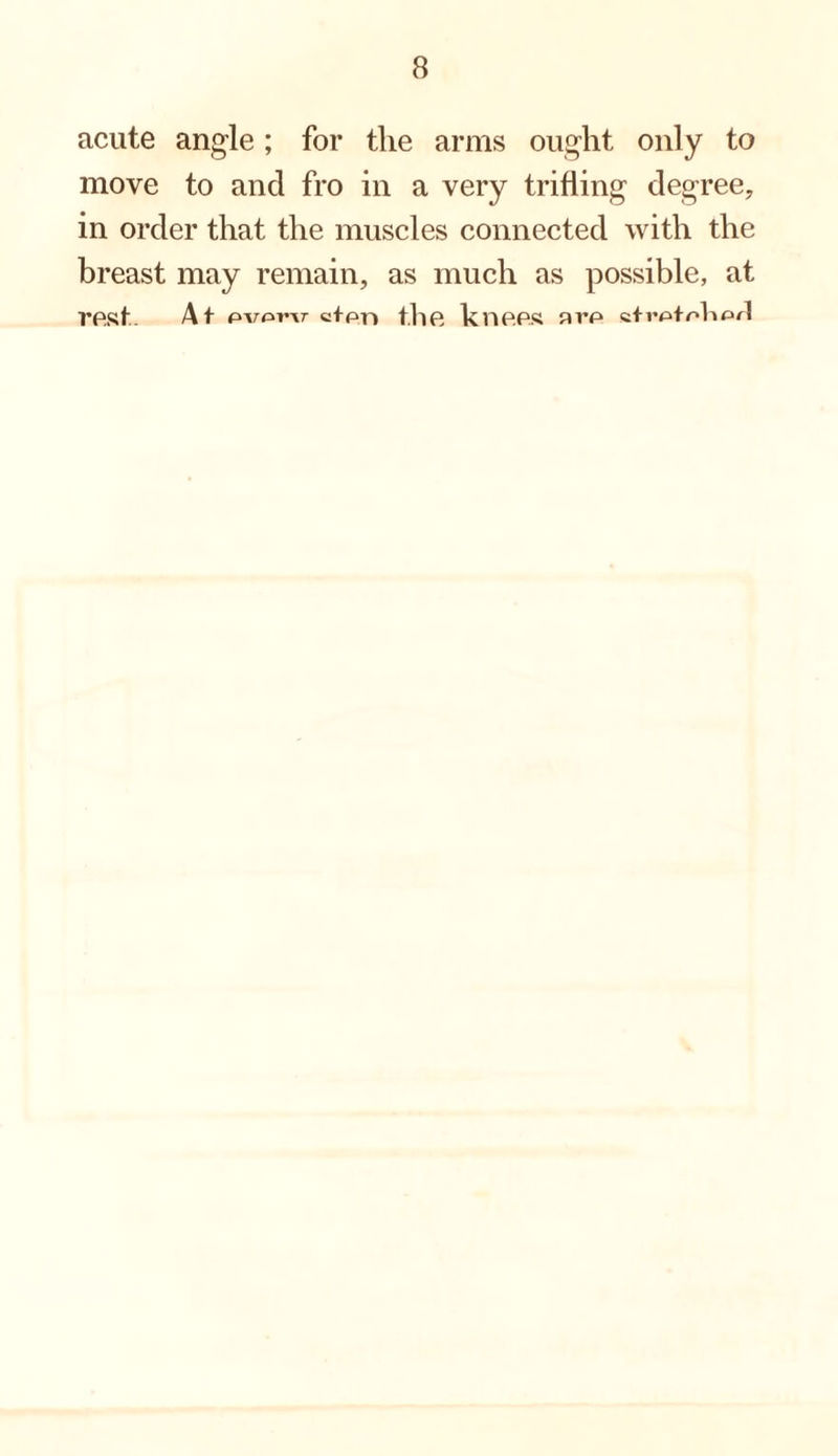 acute angle; for the arms ought only to move to and fro in a very trifling degree, in order that the muscles connected with the breast may remain, as much as possible, at rest. At pvorv cfpn the knees avp «tvptpV»p#l