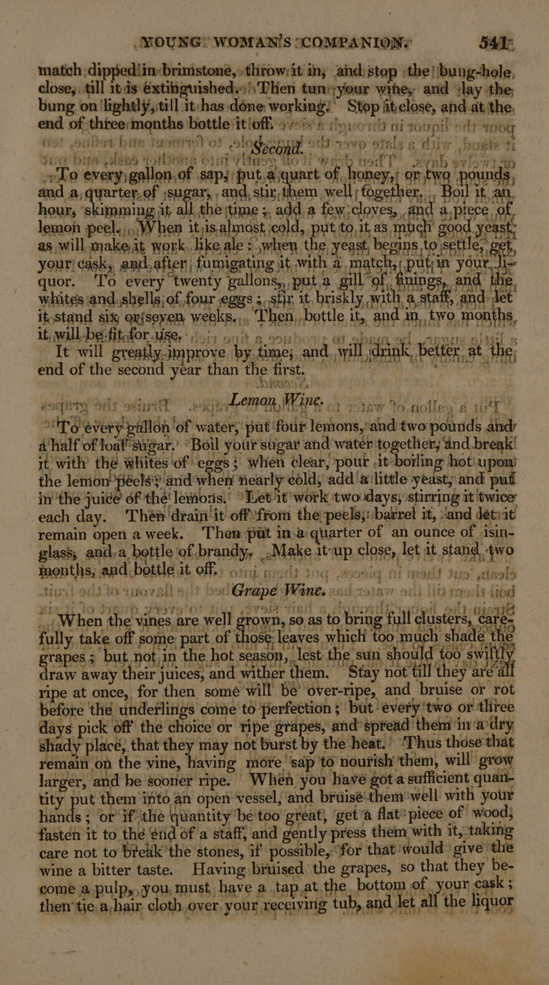 match dippediin: brimstone,» throwrit in; and)step the | bung-hole, close, till tds éxtibguishedss/;THen tun:your wine, and slay the, bung on |lightly,:till it-has done: working.’ Stop fitclose, and at the. end of three;months bottle it off. ovis Ce yor't aiouptl oily oe iot salet bie taorttel ot lo | iw .boste ti ? t f WOK TD “SV0 OTRi2 ROT) @cond. . , ‘ he dS yy { o hy : ye t it} i ar 5 Peg pounds, —: oul d Bo Those Olav ta é t A} ae Spb fe =i 5 3 Des Se ho quo hd Bur Ot whites and. shellsjof four eggs ;..str, it, briskly. wi it,stand six orjseyen weeks,,.. ‘Then. bottle it, an If, will. .be:-fitofor alge, «|. ott 8 oubons @? ebem of aeone shad It will greatly.improve by.time;, and. will drink, better at the; erer then’tie.a;hair cloth, over. your receiving tub, and let all the liquor