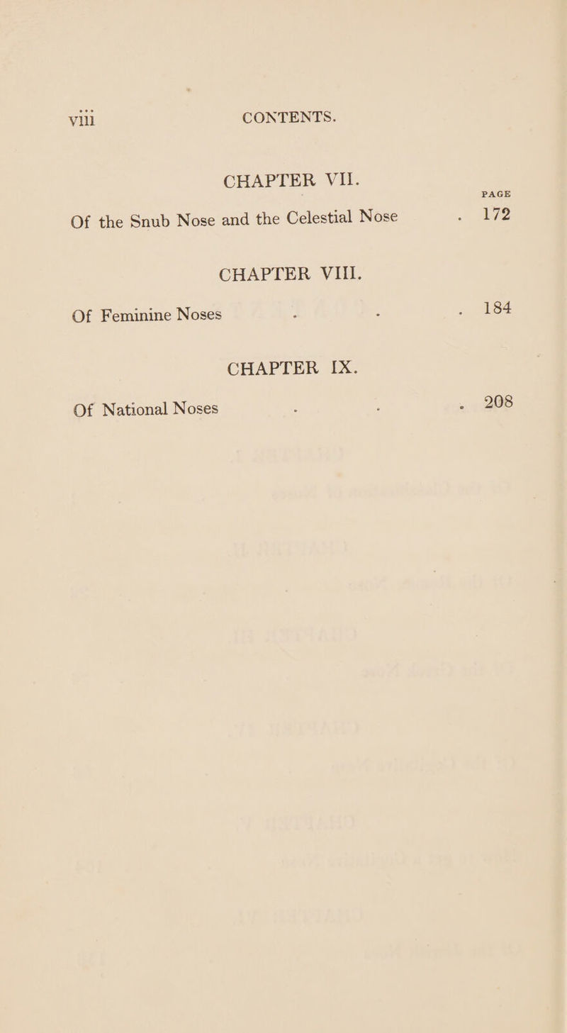 CHAPTER VII. Of the Snub Nose and the Celestial Nose CHAPTER VIII. Of Feminine Noses CHAPTER IX. Of National Noses PAGE 172 184 208