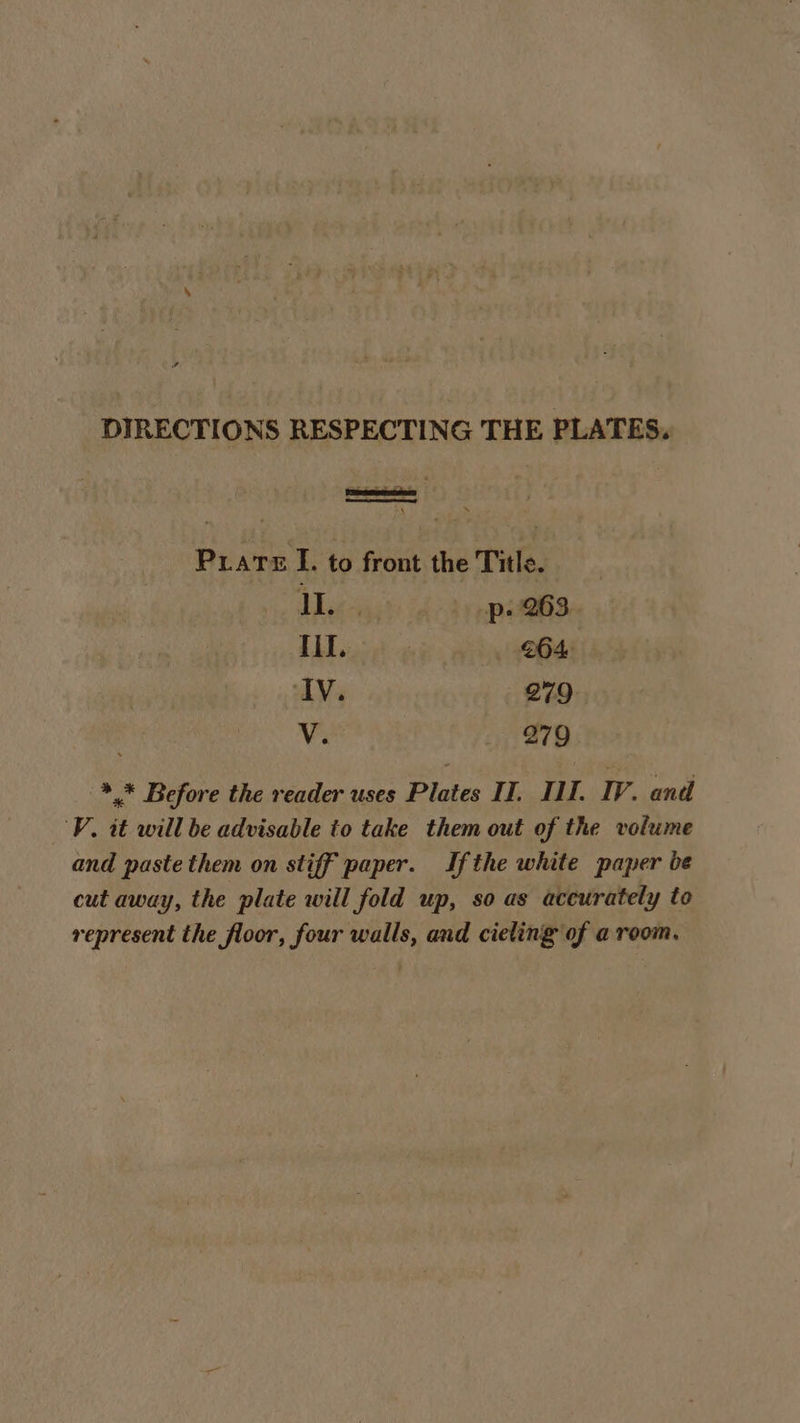 DIRECTIONS RESPECTING THE PLATES. _ inate \ Prats I. to front the Title. 1 gee p- 263. II. | 264 ‘IV. 279 V. 279 *_* Before the reader uses Plates IT. I. IV. and V. it will be advisable to take them out of the volume and paste them on stiff paper. Ifthe white paper be cut away, the plate will fold up, so as accurately to represent the floor, four walls, and cieling of a room.