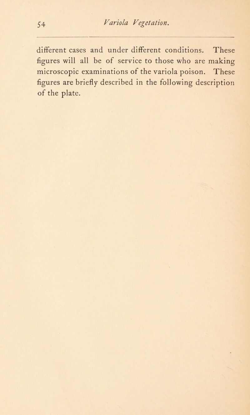 different cases and under different conditions. These figures will all be of service to those who are making microscopic examinations of the variola poison. These figures are briefly described in the following description of the plate.