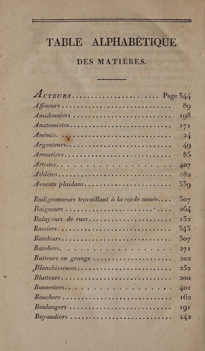DES MATIÈRES. CES, DANSE Re eus nn tue de m2 deieleie QUES use AMOR CE à de SEUL ne 60e see ee loleLe ss Stains AARAOTIIE LES de Ne LL EL LL OL SUR RS ATREPATES RS in El 1e date nue UD male D GTR SR APSERLEUTSNS US eve NUS Je. à roidaies ÉNHIUPAET Se de de à LUN IIIe die Eee UNS IE RER a ee A RU SP A ER LDC TER a CDR lee detente. 40e Avoo Me D laidans:. 4e + ae ee, ets Badigeonneurs travaillant à la corde nouée.. DR EnME NE da à ae D Lu art Lio D VO da CNE Palayeurside rues ee EN RE RNCS Bassiers DES EN RE Ne NOR PBATAIGUTS ASE SU à de LUN MRALNNR ee etat ie BOERETSS AN e fun a RENE à + SRE Baiteurs en grange .................... Lines en enNe de ee c en car ANR LOIRE OMR US de En He Boninetters MAMIE UE LI NOESIS Te CAT Boucherse UPAMLE ES LORS PES) FLN SL 1 AIO HANISNES à + Re POPAUHEFS UNE, LES ST NON UE