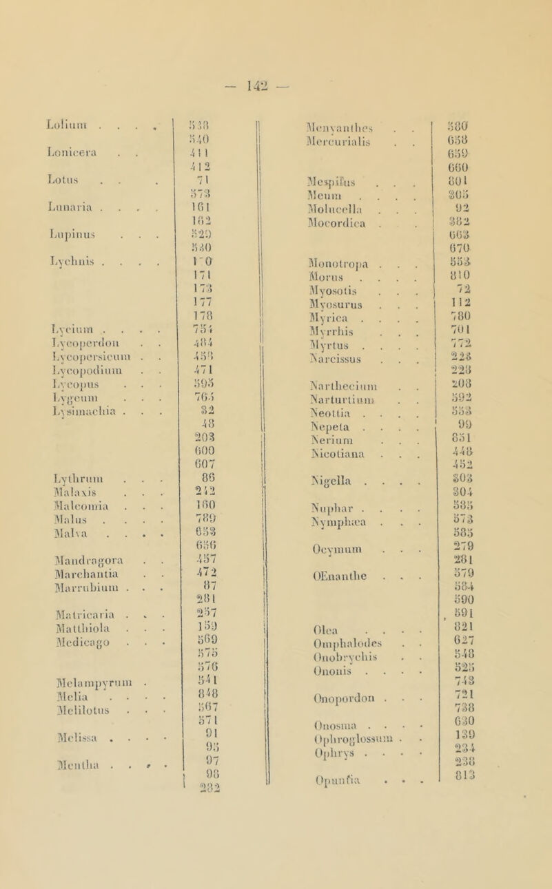 Loi! uni . . . , 0.10 Menyaiuhe.s 040 Mcicurialis Loiilcera 4! i f i 0 Lotus A \ Z 1 71 Mcïpifus 073 Meiiin .... Lunaiia .... 161 1 3lolucella 102 ülücordica . . j Lupimis 02:) 0.10 Lyc'hnis .... ro iMonnlrojia . 171 iVlorus .... 173 177 Myosotis Mvosurus î-ycimn .... 170 Myrica .... 701 Myrrliis Lyoopenloii -'lOi 'Myrtus .... Lyco|)('isicuui . 40'! iNarcissus LyiiopoiHniu 471 1 Lvt'opns 090 iNarthccimii Lvgonin 76.) Marturtiuni I/Asiiuacliia . 32 Neottia .... 40 Nepeta .... 203 >ieiiurn 600 607 îsicotiana Lylhrnm 06 ^i^>ella .... ÎMalaxis 212 •J U llalcoinia 160 j\ii|)liar .... ÎMalns .... 709 jSynipluea Mal\a .... 603 60() Ocynmm ]Maiulragora 407 ÎMarcliaiilia 472 OEnantlie Marnibiimi . . 07 201 I Matricaria . 207 îMaltliiola 109 069 i Olea . . . - Med ica y O Omplialodes 1)70 Onobeychis 076 Onoiiis .... Mclampvrnin . ü4 1 Melia - 018 067 dnopoulon . 3lclilolHS 07 1 Oiiosina .... Meli.ssa . . • • 91 90 97 90 ^ 202 (>pbro[’lossu’.n . Oplirys .... Mciillia , . » • (tpuiifia IV60 Gi)U Ü(50 GUI 3():î U 2 3U2 ü02 U7U GüÜ GU) 72 112 78U 701 / « À 223 220 200 002 Î3i50 00 8ol 4-10 402 SÜO 304 00!) 073 000 279 201 079 00-1 090 091 ’ 021 627 040 020 743 721 730 630 130 234 230 013