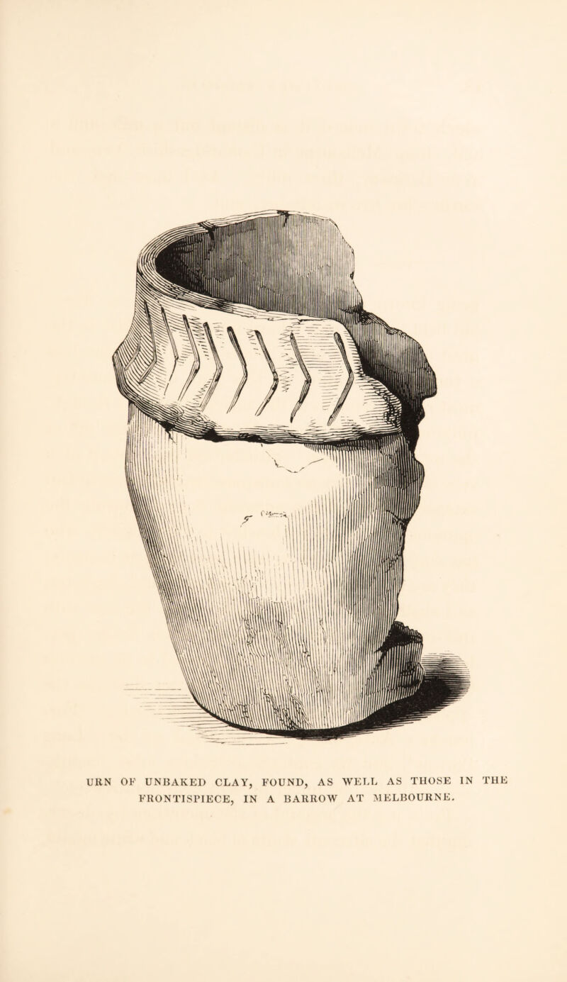 URN OF UNBAKED CLAY, FOUND, AS WELL AS THOSE IN THE FRONTISPIECE, IN A BARROW AT MELBOURNE.