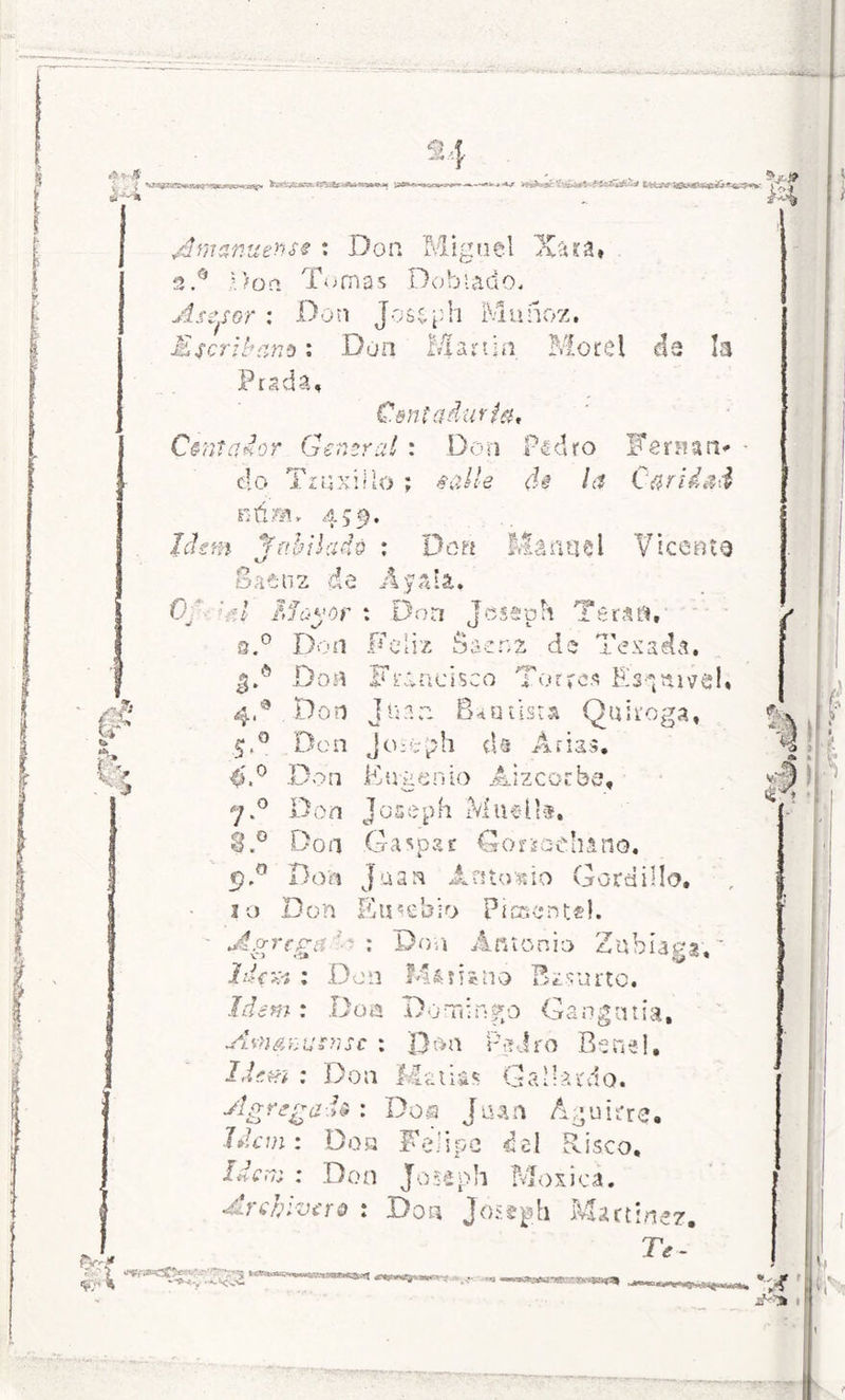 A * & £ /Amanuense : Don Miguel Xára« 3.° Moa Tomas Doblado. Fernán** Caridad Vicenta Asesor : Don Jossph Muñoz. Escribano : Don Martin Motel da la Prada, Contaduría* Contador Gen eral : Don Pedro do Tmxiilo; salle de la núm. 459. Idem Jubilado : Don Manuel xJ Saenz de Ájala. I Mayor : Don Jcssph Tersa, 3.0 Don Feliz Saenz de Tesada, g.e .Don Francisco Torres Es*nivel, Don Juan Batista Quiroga, Don Joseph da Arias, Don Eugenio Aizcor be, Don Josepfr MueU§, Ga s pzt Go nacha no. Juan Antowio Gordiüo. Cf A ¿A i O 5 4,° o 7 8.° «rs O Don jo Don Ensebio Pi'ceent*!. /1r‘— ; - : Don Antonio 7.nh si.o-rera Y~> <*J> a c *-> • Den Méíii *<t -v ..., no /de??? : Do a XJ'J U; 1 •fto G Gí & f> u M;r : Don red ro Ids&í : Don I latías i-* ^ 0. v; a i::- ¿.uoiaga, <S# &■ Agregada : Dea Juan Aouitre, Idem: Don Felipe del Risco, Idem : Don Joseph Moxieá. Archivero : Don Joseph Martínez. Te- y; „ kf' 'A 1 | A* v j 1