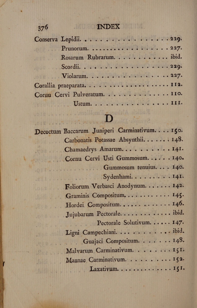 INDEX Prunorüm.. ..5. 54 augu dero d os Violarum . *. * * . LJ * e. LI LJ Li . LI . Ustum. e. e. e. e LI LJ . * * . LI LJ LÀ D Carbonatis Potassaae Absynthii... .. Chamaedrys ÀAmarum... . . . .« Cornu Cervi Usti Gummosum. .. Gummosum tenulus. . Sydenhami. . . . .. . Foliorum: Verbasci Anodynum. .. . . e v Jujubarum Pectoralei. as Ve | Pectorale Solutivum. CM Lin Campechian. ... «4. . «- .Guajaci Compositum. . . . . Malvarum. Carminativum. . . . . . Mannae Carminativum. . . . . . «- Laxativum. ... «4.