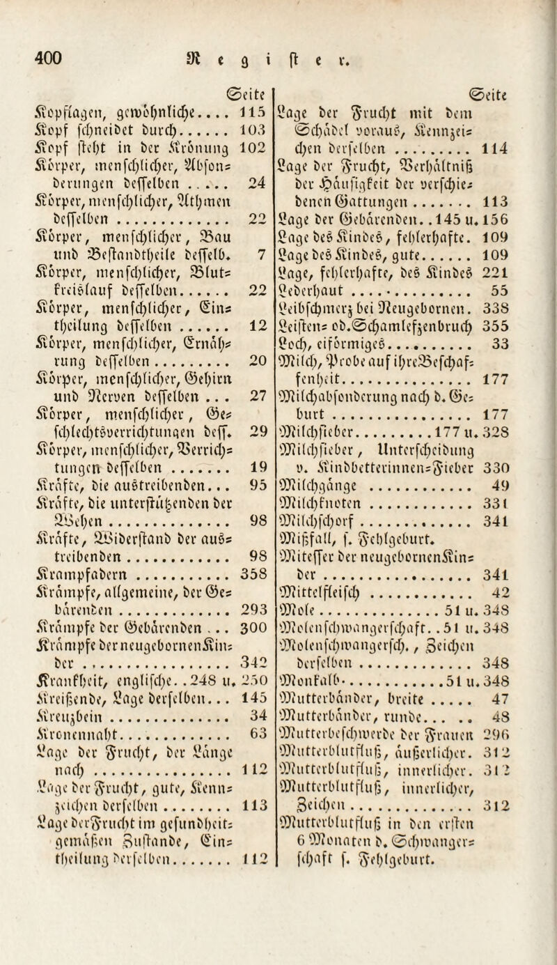 ©eite Kopflagen, gcro&fjnliclje.... 115 Kopf fcfjneibet buvcl>. 103 Kopf fteljt in bet Krönung 102 Körper, ntenfdjlidjer, 2(bfotts berungen beffelben. 24 Körper, menfcfylidjer, 9ttl;men bcffelben. 22 Körper, menfct^(icE>er, Sau tmb Sefhtnbtljeile beffelb. 7 Körper, menfd)lid)er, Sluts freielauf beffelben. 22 Körper, menfdjlidjer, ©ins Teilung beffelben. 12 ■Körper, menfdilidjer, ©ritälfs rung beffelben. 20 Körper, mcnfcl;(icf>er, (Serien unb Getuen beffelben ... 27 Körper, menfdjlicfyer, ©es fd)led)tSuerrid)ftmqen beff. 29 Körper, mcnfc^(icf>er, Serritl)* timgen beffelben. 19 Kräfte, bie austreibenben... 95 Kräfte, bie unterfiiil^enben ber SCÖe^en. 98 Kräfte, Söiberffanb ber auö= treibenben. 98 Krampfabern. 358 Krämpfe, allgemeine, ber ©es bärenbeit. 293 Krämpfe ber ©ebärenben ... 300 Ärämpfeberneugebor neu Kiits ber. 342 Kranfljeit, englifcfje. .248 u, 250 Kreifjenbe, Sage berfelben... 145 Kreitjbein. 34 Krcnenna!)t. 63 Sage ber $rud)t, ber Sänge nacl). 112 Sage ber $rud)t, gute, Kenn* jeidjen berfelbeit. 113 Sage berftrudtt im gefunbbeits gemäßen £ufhtnbe, ©ins tljeilung berfelben. 112 ©eite Sage ber $rud)t mit bent ©dtäbel voraus, Kennjeis d)en berfelben. 114 Sage ber ftrudjt, Serfyältnifj ber Jpänfiqfeit ber verfd)ies benen ©aftungen. 113 Sage ber ©ebärenben. .145 u. 156 Sage beSKinbeS, fehlerhafte. 109 Sage bcsKinbeS, gute. 109 Sage, fehlerhafte, beS KinbcS 221 Seberhaut .. 55 Seibfcfymerj bei D^eugebornen. 338 Seitens ob.©djamlefäenbrud) 355 Sod), eiförmiges. 33 OJiild), ^robe auf ü)re33efd)afs fenheit. 177 OTiild^abfiMtbcrung nad) b.©es burt. 177 OJiildtficbcr.177 u. 328 9Jiilcf)fieber, Unterfdfcibung u. Kinbbetterinnensjicber 330 OJiilcfigänge . 49 9Jiild)fnoten. 33( OJiildjfdjorf. 341 OJiihfall, f. fycblgcburt. DJiiteffer ber neugcbcrncnKitts ber. 341 Oflittclfieifd) . 42 OJicfe.51 u. 34S 9Jic(enfdmutngerfd;aft. .51 u. 348 OTolenfdjmangerfd)., Beiden berfelben. 348 'Dtont'alb-.51 u.348 DJiutterbänber, breite. 47 DJtutterbänber, rrntbc. 48 OJiutterbefdniH’rbe ber grauen 296 OTutterblutfluß, äußerlicher. 312 fOiuttcrblutfUiß, innerlicher. 312 fJJiutterblutflufj, innerlicher, Seichen. 312 9}iutterblutflujj in ben erden 6 Senaten b. ©dmntngers fchaft f. e 1;(gebn vt.