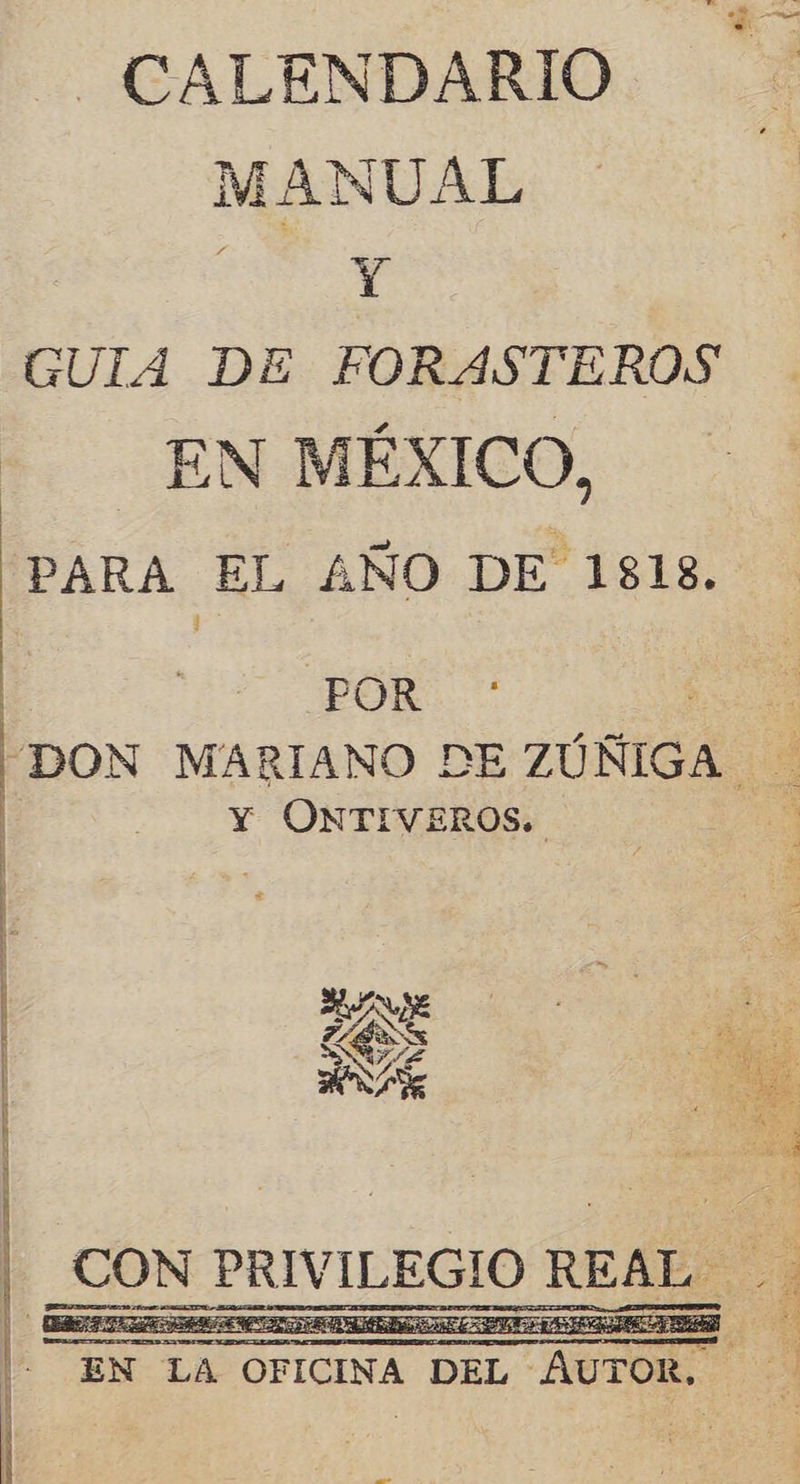 - CALENDARIO MANUAL dl GUIA DE FORASTEROS EN MÉXICO, PARA EL AÑO DE 1818.