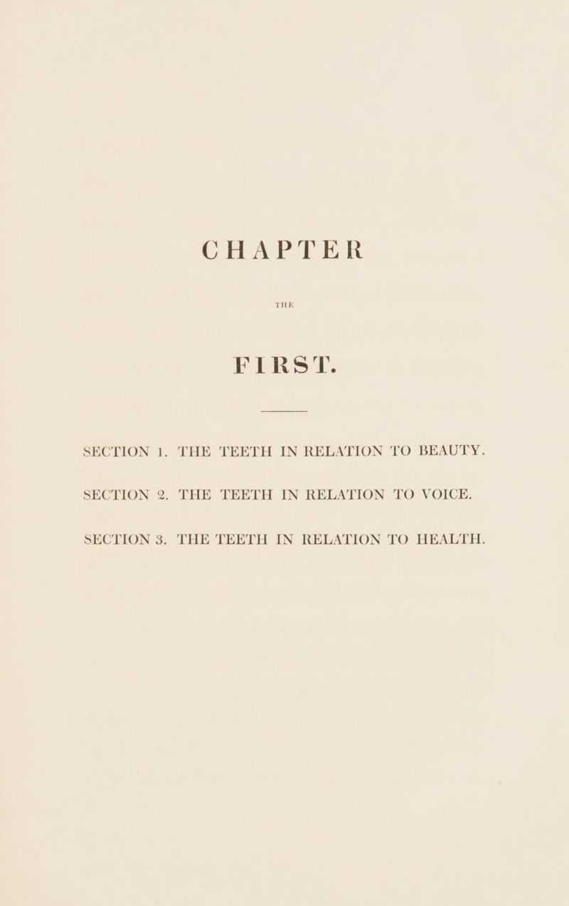 CHAPTER THE FIRST. SECTION 1. THE TEETH IN RELATION TO BEAUTY. SECTION 2. THE TEETH IN RELATION TO VOICE.