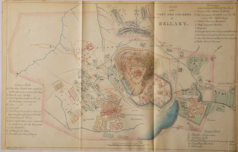 | ofthe) ae ort | FORT AND ENVIRONS 20d Lurcpean Hosp Lov Pte p of = f stch of the’ y | . 8 Nalive Carricow} | BELLARY. 4 sapimimtié : j > gg 22 © ; Bel, 'Praetice Crettitn | \ Lee ONO | Nes, Gidea eS i a . y ff % % - , y ‘i x - i ad 4 : : 2 vi % ‘ 3 ; , b a “ : , ao ; 2 ig ; * : - : : “4 Ne + 7 > ae ‘ g } i S a - 7 wit a . tf p : ih : 4 ; : ee ‘le ~~ an a ae a a us +f a ve mea > a : 4, Re “ Me She h Rap, oy } > *~ ~ g a ‘ 5 _ = : i ‘ \\ = ay s = YY , , § ; = 5 ( Lower Fort: f aA\\\\S I oy ‘ . 3 (Uist Loe: x a. Lux Cer Hosp} non usedas ; — 2S : as &amp; alircherry for WOME. the Regs 4 Chuvéh and Vestry oe t. Od Eur Barracks welty Le. hached mew pecessartes a AGp- he. | ale é Arsenal Ve Artil levy Barnachs wtthy n ie Sheds trv rent jor Guwn/§ Timber GO Man Cuard Roem y Re. 5 . eas ae ees a, 8 eZ Sess Sas s oe ; of Tal Gadlows i ii a schoolreony fer the Regiment ; t: Lock Hasplad kh. Soltary Celis Hive) L Private dwel Ling lle OUSES Scale 48076 Le