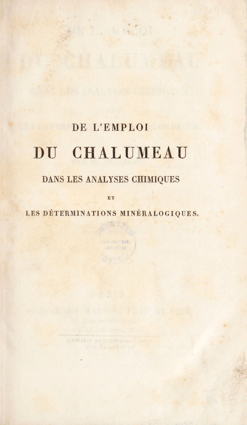 DU CHALUMEAU DANS LES ANALYSES CHIMIQUES ET LES DÉTERMINATIONS MINÉRALOGIQUES.