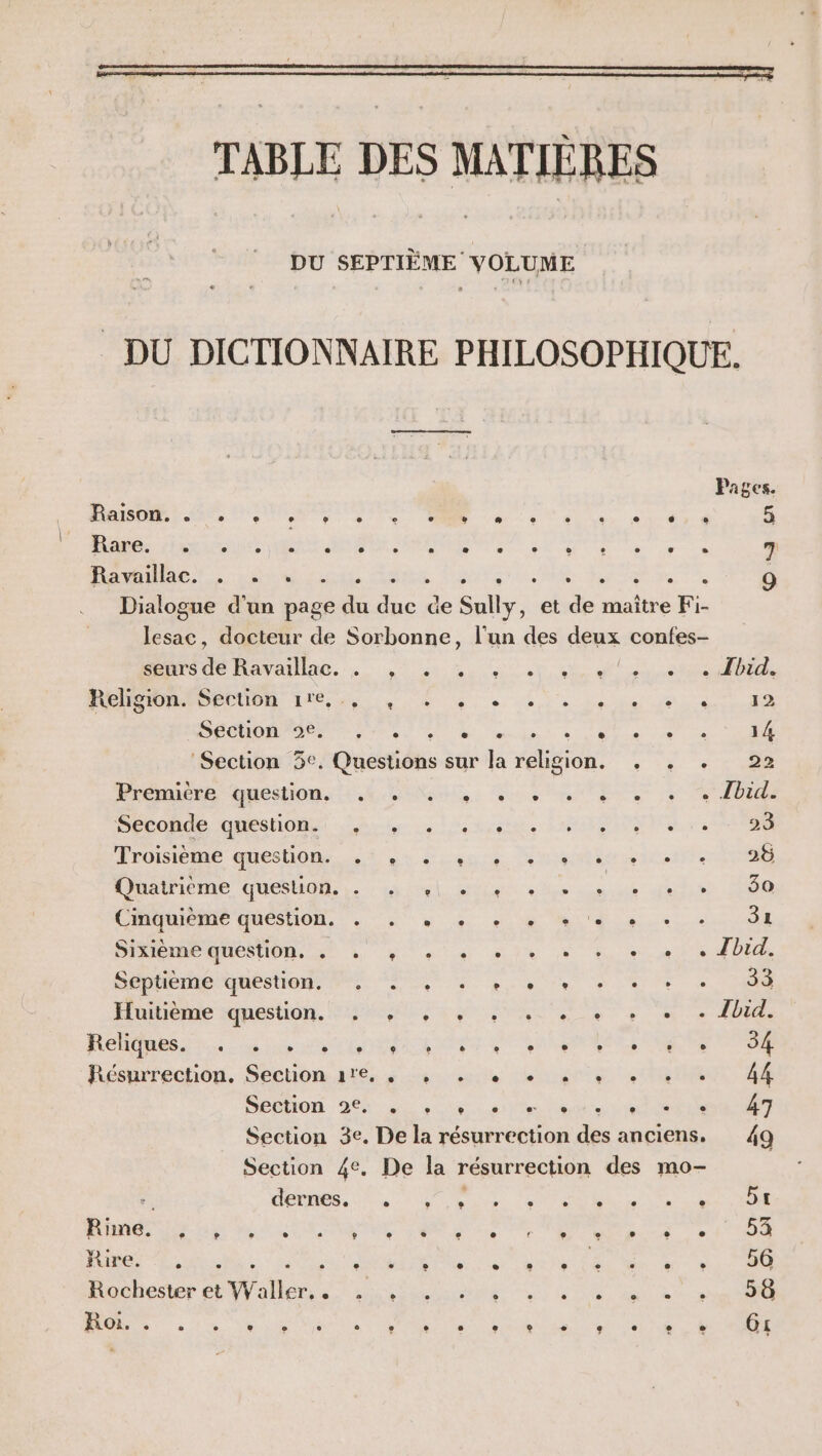 DU SEPTIÈME VOLUME DU DICTIONNAIRE PHILOSOPHIQUE. s HT ARR SES APT RTC 5 POP TIR A PNR MMS REP TS 7 op et et ds Man ins (avis. Se Va CE de 2 9 Dialogue d'un page du duc de Sully, et de maitre Fi- lesac, docteur de Sorbonne, l'un des deux confes- D Ge harailie sn su 20 Qt 6 NS A STE RO ORNOEDUON Ti ù à . Li, Le je je 12 ÉCONOMIE MN RUE ee tr ee Que ve 14 Section 3°. Questions sur la religion. . ,. . 22 PORC CSM Re: Gone RTE Te Lbid. Mérobde dHesuomet hr insert LPS, rt Hrobieie question 24: 4e Mramècuic1 eee (uatriéme quesdo ja xl ea » le APE CURE QUES ON, . + « + ee Wie 6... +. OL SÉRIE GMOSTIOMS EE à np + 6 7e + ne. Tbid. Sepiémedquéstien, Ve 4 SO pe fe oo» ee 33 Hluilibnie MQuéstlon, LEA, UE TAT ele + nm Jbid. Lee RERO PTE EN MER DE OT LEE AUDE PE D 34 Résurrechon. Section prés s 4 ete ce :6n 4 CR TUT. 4 SOBLON 2 0 600 ete ete VER EN IEE Section 3e. De la résurrection des anciens. 49 Section 4e. De la résurrection des mo- EDEN ÉTCEAS ÉNRSPERT URL RS Rimé: ° e e e « e e e e e ! e e e e o 53 Rire. . - e . e e . ° e £ Ê s ° 56 lochechet UV Aer LU NU ES AN LA CR St