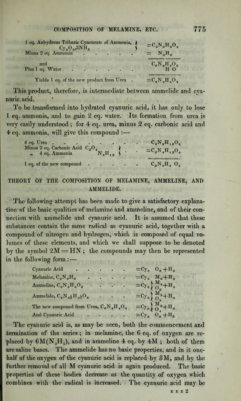 of the antimony is actually reduced to the metallic state: as above explained, it seems to me possible that a protoxide may be formed, SbO, -which must then be combined with an acid, the formula of which will be C8H2O10. Such a protoxide of antimony, however, is un¬ known. In every view the change produced on tartar-emetic at 480° is most interesting. It occurs in no other salt save tartar-emetic, and hence must be owing to the presence in that salt of an oxide containing 2 at. oxygen more than the usual bases (protoxides). Possibly the same change may occur in the compounds of cream of tartar with boracic acid, arsenious acid, and peroxide of iron ; all of which, like teroxide of antimony, contain 3 at. oxygen. For a full discussion of this subject I refer to Liebig’s paper. (Ann. der Pharm. xxvi. 113.) h. Neutral Tartrate of Antimony and Potash.—This salt, 3T,3KO, Sb03, is found in the mother-liquid of the crystallization of tartar- emetic, especially where an excess of cream of tartar has been used. It forms small crystals grouped together, but crystallizes with difficulty. By boiling its solution with teroxide of antimony, it may be en¬ tirely crystallized as tartar-emetic. Hence the importance of having a slight excess of oxide of antimony in the preparation of tartar-emetic. Other salts of tartaric acid, antimony, and potash are found in the same mother-liquid, the nature of which is not yet sufficiently known. Tartrate of Potash and Sesquioxide of Iron. Syn. Tartarized Iron.—This salt is formed, according to the Pharmacopceise, by ex¬ posing for a long time to the air a mixture of cream of tartar and iron filings moistened with water. A soluble brown compound is gradually formed, the iron absorbing oxygen from the atmosphere. The solu¬ tion, when evaporated, leaves an amorphous gummy mass, which dis¬ solves readily in water. It might probably be easily formed by di¬ gesting cream of tartar with hydrated peroxide of iron. Its probable formula is T,K0,Fe203: but a neutral compound probably exists, 3T,SK0,Fe203. The tartarized iron is used in medicine. Tartrate of Lead.—A white insoluble powder, which, when heated in close vessels, leaves a mixture of carbon and metallic lead in a state of minute division, which takes fire spontaneously when exposed to the air. Formula, T,2PbO. Tartrate of Silver.—T,2AgO. This salt is soluble in hot water, and on cooling crystallizes in silvery scales.