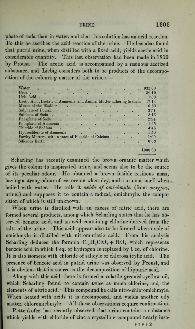 NEGATIVE NON-METALLIC BODIES, AND SULPHUR. 991 place. Thus, for example, hydrochloric acid, acting on hydrate of oxide of methyle, gives chloride of methvle and 2 eq. water:— Cl | H Me | O + aq. In the latter case, the metal of the haloid salt is oxidized at the ex¬ pense of the oxide of methyle, forming a metallic oxide, which in its turn combines with sulphuric acid, while the negative element of the salt combines with the methyle which is set free. Thus, when sul¬ phate of oxide of methyle acts on fluoride of potassium, there are formed sulphate of potash and fluoride of methyle :— S03,0 | Me K | F The compounds of methyle with chlorine, bromine, &c. are neutral to test paper. Water does not affect them, and an aqueous solution of a caustic alkali decomposes them with much difficulty. On the other hand, a solution of caustic alkali in alcohol, or pyroxylic spirit, readily converts them into haloid salts and hydrate of oxide of methyle. Metallic solutions cannot detect the chlorine, bromine, &c. in the so¬ lutions of these compounds in alcohol or pyroxylic spirit. These compounds are very inflammable; the hydracid of the nega¬ tive element is a constant product of their combustion. Thus, chloride of methyle, in burning, gives off hydrochloric acid. When they are passed through a red-hot tube, they are resolved into the hydracid, gaseous carbo-hydrogens, and a residue of carbon. Chloride of Methyle. Syn. Hydrochlorate of Methylene.—Form ula, C2H3 + 01 MeCl. (Dumas and Peligot.) This compound is best obtained by distilling sulphate of oxide of methyle with chloride of sodium; or by heating a mixture of common salt, sulphuric acid, and pyroxylic spirit. The product is collected under water, which retains sulphurous acid, pyroxylic spirit, and oxide of methyle, if any should accidentally be disengaged. The chloride of methyle is a co¬ lourless gas, having an ethereal odour and a sweet taste. Water at 60° dissolves 2*8 times its volume under the ordinary pressure. It burns with a white flame edged with green. Its sp. gr. is 1*7378, re¬ presenting 4 volumes. The calculated density is — 1*729. It is not liquefied by a cold of 0°. According to Regnault, chlorine, aided by the direct rays of the sun. decomposes this substance, forming hydrochloric acid and several new compounds containing chlorine. (See below, “ Combinations of For- mylc with Chlorine,” and “ Action of Chlorine, &c. on Methyle.”) Iodide of Methyle.—Formula, Mel. (Dumas and Peligot.) It is