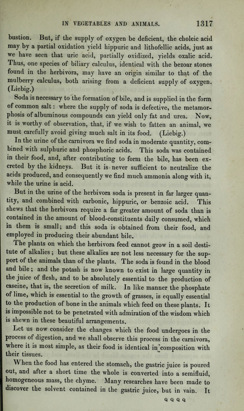 with them a considerable portion of the former; after a short time, hard opaque crystals of fulminate of mercury are deposited. These are carefully washed and dried at common temperatures on paper. It is freed from the admixture of metallic mercury by being redissolved in boiling water, from which it is deposited in white fine acicular crys¬ tals of a soft silky appearance. Explodes with great violence when struck or rubbed between two hard substances; placed on a red-hot coal, it burns with a slight explosion and a blue flame. It is used for firing the percussion guns: for this purpose, 10 parts of the salt are reduced to a fine powder by rubbing it with a wooden pestle on a mar¬ ble slab with 30 parts of water; and this, when mixed with 6 parts of nitre, forms a paste, with which the copper caps are filled. The pre¬ paration of this salt is very dangerous, and the late distinguished che¬ mist, Mr. Hennell, was killed by an explosion which occurred while he was preparing a large quantity with every precaution. The imme¬ diate cause of the explosion is unknown. Formula = 2Hg0,Cy202; eq. = 488*78. Fulminate of Silver.—Prep.—By dissolving 1 part of silver in 10 of nitric acid of sp. gr. T36—1*38 at a gentle heat, adding the mix¬ ture to 20 parts of alcohol of 85 to 90 per cent., and heating the mix¬ ture gently ; as soon as the fluid begins to boil, it is removed from the fire, and placed aside to cool. The solution loses its transparency, and deposits the fulminate of silver in fine acicular crystals of a snow- white colour and of great lustre ; when washed and dried, their weight should equal that of the silver used. Prop.—The fulminate of silver is sparingly soluble in cold, but perfectly soluble in 36 parts of boiling water; is not decomposed by nitric acid; more readily exploded than the mercurial salt by friction, a blow, or by contact with concentrated sulphuric acid. Caustic alka¬ lies separate half the silver as oxide ; chloride of barium or potassium, as chloride; crystalline salts with two bases are obtained, from which the acid fulminate of silver may be separated by nitric acid ; the latter salt may be obtained in crystals, and is more soluble than the neutral fulminate of silver. Formula = 2AgO + Cy202. Fulminate of Copper.—Prepared by digesting the fulminates of sil¬ ver or mercury -with metallic copper. It may be obtained in green crystals, which are very soluble, and explode with a green flame. F ormula = SCu0,Cy202. Fulminate of Zinc.—According to E. Davy, by digesting the ful¬ minate of mercury with metallic zinc. From the solution, which no longer contains a trace of mercury, baryta precipitates half the zinc,