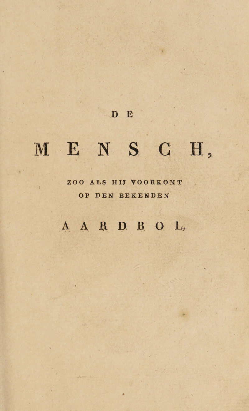 \ DE ' •1 ME N S C H, ZOO ALS HIJ VOORKOMT OP DEN BEKENDEN A A fi D B O L,