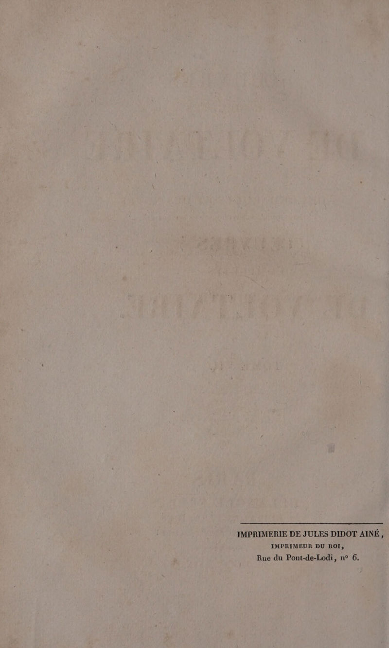 IMPRIMERIE DE JULES DIDOT AINÉ, IMPRIMEUR DU ROI, Rue du Pont-de-Lodi, n° 6.