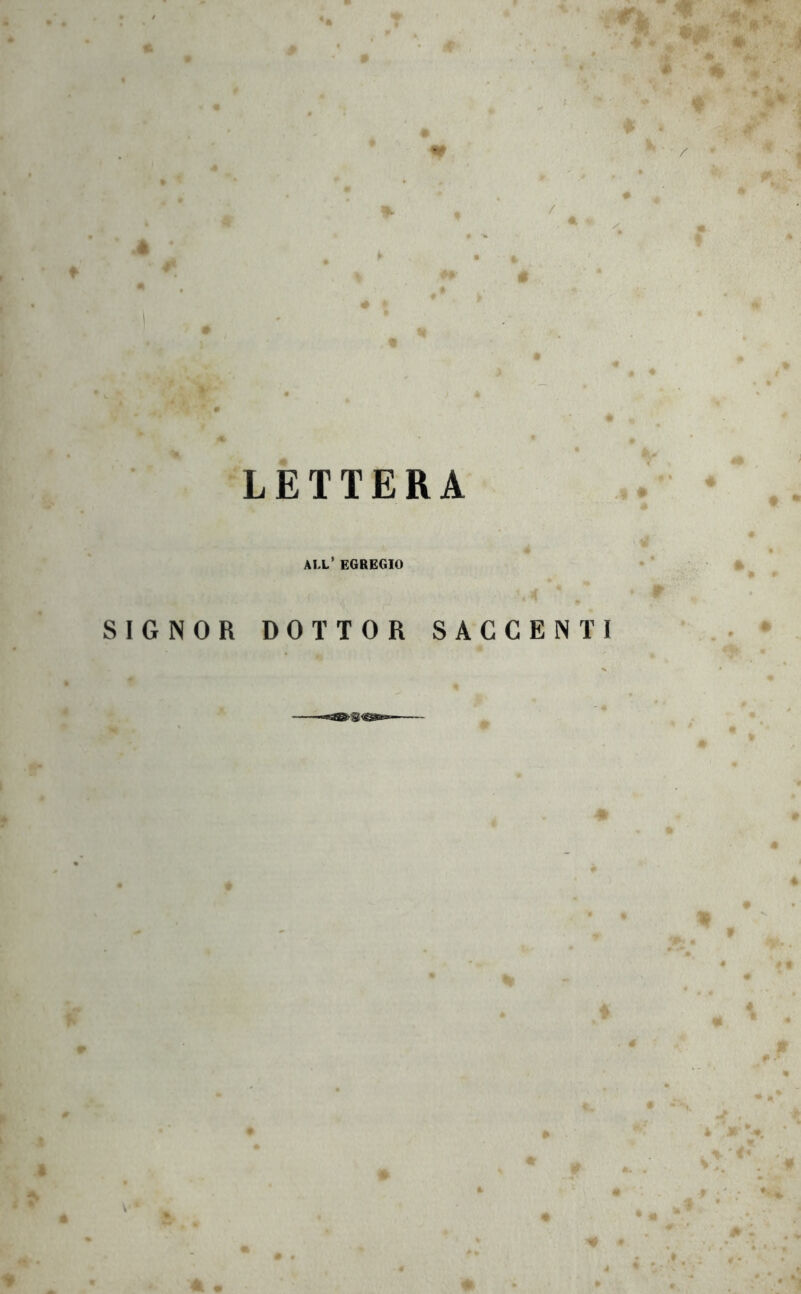 LETTERA all’ egregio SIGNOR DOTTOR SACCENTI