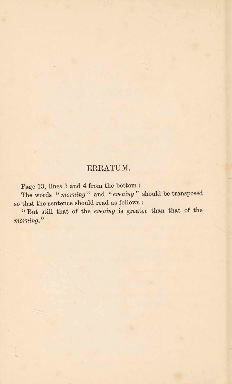 ERRATUM. Page 13, lines 3 and 4 from the bottom : The words “ morning ” and “ evening ” should be transposed so that the sentence should read as follows : “But still that of the evening is greater than that of the morning