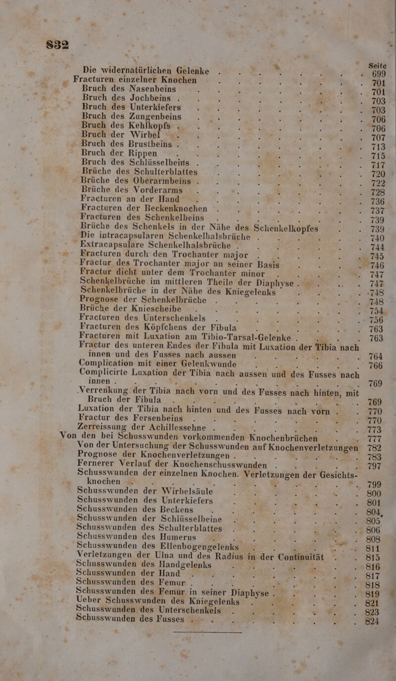 Die widernatürlichen Gelenke Fracturen einzelner Knochen Bruch des Nasenbeins Bruch des Jochbeins . Bruch des Unterkiefers Bruch des Zungenbeins Bruch des Kehlkopfs . Bruch der Wirbel } R . 3 2 : £ Bruch des Brustbeins . k N - ; 1 : ; nt Bruch der Rippen : . Bruch des Schlüsselbeins . Brüche des Schulterblattes Brüche des Oberarmbeins . Brüche des Vorderarms Fracturen an der Hand Fracturen der Beckenknochen Fracturen des Schenkelbeins L ; . A k Brüche des Schenkels in der Nähe des Schenkelkopfes Die intracapsularen Schenkelhalsbrüche . e - i Extracapsulare Schenkelhalsbrüche . Fracturen durch den Trochanter major Fractur des Trochanter major an seiner Basis Fractur dicht unter dem Trochanter minor F : Schenkelbrüche im mittleren Theile der Diaphyse. . Schenkelbrüche in der Nähe des Kniegelenks Prognose der Schenkelbrüche . Ä i Brüche der Kniescheibe Fracturen des Unterschenkels : Fracturen des Köpfchens der Fibula 2 b Fracturen mit Luxatien am Tibio-Tarsal-Gelenke . I } Fractur des unteren Endes der Fibula mit Luxation der Tibia nach innen und des Fusses nach aussen KR j . \ . 764 Complication mit einer Gelenkwunde er ; ; : . 766 Complicirte Luxation der Tibia nach aussen und des Fusses nach innen . ; N ; \ : ; ; j Mi, ‚Verrenkung der Tibia nach vorn und des Fusses nach hinten, mit Bruch der Fibula h + j 3 : arme ae Luxation der Tibia nach hinten und des Fusses nach vorn . - Fractur des Fersenbeins ; ® ä akt R : 2,770 Zerreissung der Achillessehne . : } 2 % k in‘ Von den bei Schusswunden vorkommenden Knochenbrüchen h X Von der Untersuchung der Schusswunden auf Knochenverletzungen 782 Prognose der Knochenverletzungen . \ Fernerer Verlauf der Knochenschusswunden . . j ; 29T Schusswunden der einzelnen Knochen. Verletzungen der Gesichts- knochen s ä , ; : i j 5 j a er i!)', Schusswunden der Wirbelsäule . 3 DER .. 800 Schusswunden des Unterkiefers 3 u ee Schusswunden des Beckens ; Ä J £ . e .. 804, Schusswunden der Schlüsselbeine . A r ; 5 j 805 Schusswunden des Schulterblattes . 5 - { ... 806 Schusswunden des Humerus . her, 3 h a 7. ER Schusswunden des Ellenbogengelenks . ae ie Verletzungen der Ulna und des Radius in der Contimuitätt . . 865 Schusswunden des Handgelenks ß 1 ; 2 880 Schusswunden der Hand . ; i h ; . : : ri Schusswunden des Femur . : IB: L 5 9318 2 Schusswunden des Femur in seiner Diaphyse. . . . .81I we Ueber Schusswunden des Kniegelenks FIES. , ee Schusswunden des Unterschenkels . i ne, ” ..:828