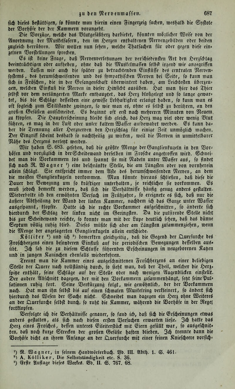 93 Spiegelung ber ©täbcpen bcr 3<u‘ob’!'d)en £aut. mit gewiffen Verpciltniffcn ber 3urüdwerfung beä Üicpteä in 23egiepung gu bringen. £>ie Strahlen, wclcpc bie 9teppaut burd)brungen paben, wer» ben oon bcr fdjwargen gtäcpe ber 2Iberpaut aufgefogcn, bamtt ftc nid;t uupajfenb guriidfepren unb baö ©eben ftören. £)a bie ©täbcpen ber 3acob’fcpen £>aut hinten oon ©djeiben bunfelen ^Mgmenteö cingepiitlt werben, fo muß f»cp pierburd; bie gcfcpwärgte £?bcrflud)e in äpnlt'cper 2lrt, wie bie Slbfonberungöfläcpe ber röprigen Prüfen (23b. I. §. 1421.) ocr> großem unb bie Stüdfepr ber ©trabten oerminbern. 33ctracptet man bie ©täbcpen ber 9?e$paut unter bem 3)?ifroffope, fo 3500 fiept man, baß fic ein oerpältnißmäßig gro^cö 23rccpungooerßättniß beft, pen. ©olt auä ipnett ein ©trapt in ein fcpwäcper ablenfenbeä Mittel übertreten, fo wirb ber galt per gänjlicpen 3nrüdwerfung (§. 3430.) um »«»«« fo eper eintreten. 33 r u e cfe wanbte bicfeö oorgugeweife auf bie Slugen berjenigen ©äugetpiere, bie eine fcpittcvnbe Tapete gwifcpen einem £peile iprer ©täbcpenfcpid;t unb bcr Slberpaut beftpen, an. Sin Üicptftrapl, ber bie ffteppaut burcpbruitgen pat unb in ein eingelncc ©täbd)en eingetreten iß, wirb beäpalb nitpt in ein gweiteö iibergepen, fonbern an bem pinte* * ren 23recpungetpeil beffetben gängficp guriidgeworfen. Sr gelangt pier* auf auf umgefeprtem SBege gu berfelben ©teile ber ffteppaut, bie er frü» per getroffen patte. Sä wirb pierburcp bie Verwirrung bcä ©epene ge» mieben unb an £etligfeit gewonnen, künftige gorfcpungen muffen lep» ren, ob ftcp in ber £pat bie Söinfetoerpättniffe fo geftalten, baß ber ©trapl in bemfelben ©täbcpen, in baö er guerft gelangt ift, bleibt unb ob fene genaue 3iüdfepr gu bemfelben fünfte ber 3teppaut überpaupt notp» wenbig iß. . Srinncrn wir und, baß bie ©tärfc ber gurüdgewovfenen ©traplen 3501 mit bem grgenfeitigen Unterfcpiebe ber Slblenfungefräfte wäcpß (§. 3403.), (o fönnen wir bie £patfacpe, baß bie ©täbdjcn baä i!id;t ftärfer alä bie 3teppaut brecpen, mit ber £eUigfeit beä Vilbeä in 33egiepung bringen. 3ebeä ©täbcpen bitbet gleicpfam einen Keinen ©piegel, bcr einen gewiffen $peil beä Sicpteä fogteicp guriidwirft unb-ben, ber burcpgept, bcnt fcpwar* gen Pigmente gutn Verfcpluden ober ber Tapete gu abermaliger 3urüd* werfung überlast. ®ie @piegclungöerfd)einungcn, bie ba£ fogenannte Senaten 6er klugen bedingen, ftnb fd'on ©6. L §. 2G4 ermähnt.worben. ®ie ©erfucpe oon ©ruccfe1) toiefeu beut* lidter nad), baf> ber rotf>e Schimmer, ben bie 2lugen ber $unbe im ©unfein bei einfei« tiger Srleudttung häufig oerbreiten, oon bem ©lute ber frei (iegenben (Pefäfiflämme ber Oberhaut unb gurn ?heil ber Verocnhaut perrührt. 9)can fann am 9?fenfd*en ein äpn* litpeö rotheö Peuchten beä @ehlod)eö unter günfligen ©erpältniffen toabruehtnen *). ®urd)gang ber ©traplen burd) bie 2)recpunngäförper 3502 beä Slugeä. — L’äßt man bie ©onnenftraplen, bie oon einem paffenb ') Bruecke, in Müller’s Archiv. 1845. S. 389 — 394. *) Bruecke, Ebendaselbst. 1847. S. 225 — 227 unb ßumming in groriep’d