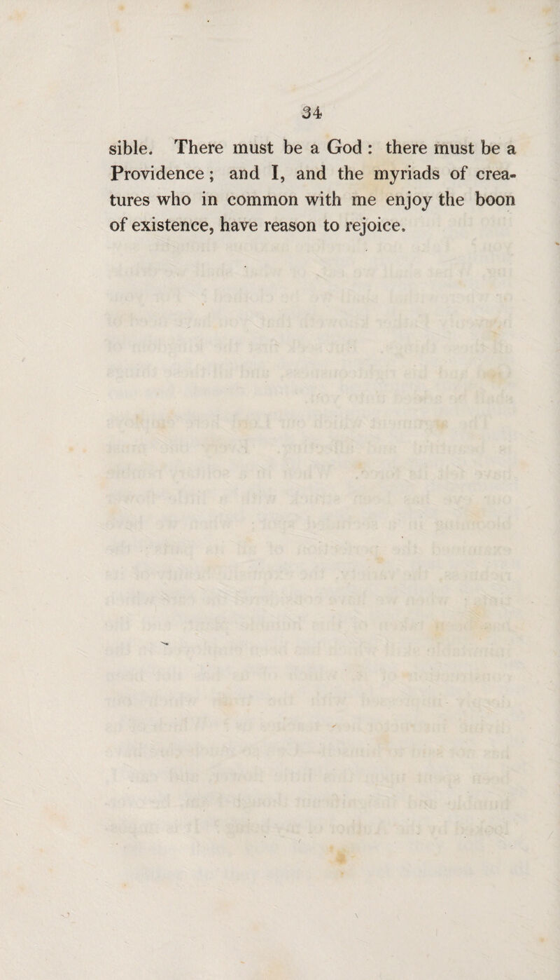 sible. There must be a God : there must be a Providence; and I, and the myriads of crea» tures who in common with me enjoy the boon of existence? have reason to rejoice*