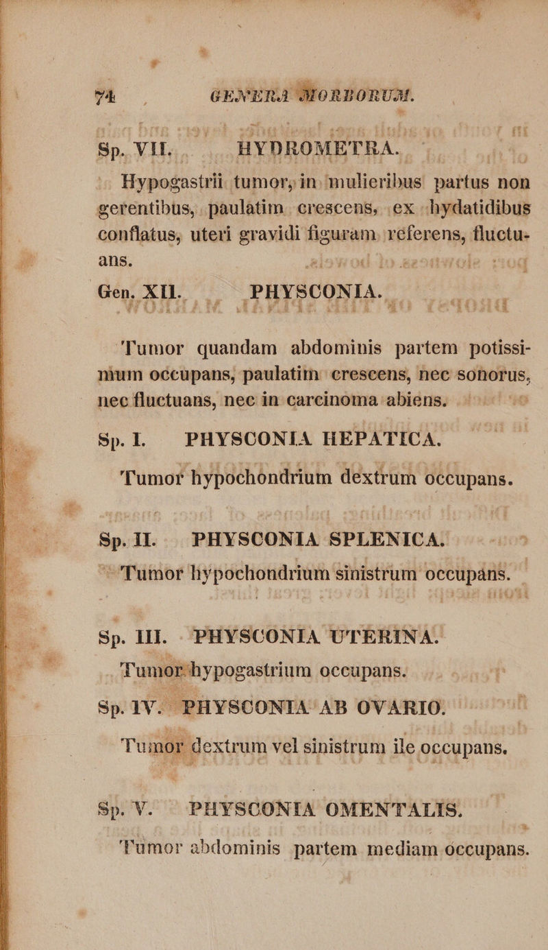   — Ll GENERA - 'O RBORUA. Hypodastelh tumor; in. ip earls patus non gerentibus, paulatim crescens, ex -hydatidibus conflatus, uteri gravidi figuram. referens, fluctu- ans. 813 1 OU 10 Eg Oil OT Gen, XU. PHYSCONIA.. SUWOJLAALTC CRE HAC XU » 53 yer du BRP SERS ‘Tumor quandam abdominis partem potissi- nium occupans, paulatim crescens, nec sonorus, nec fluctuans, nec in carcinoma abiens. Sp.L PHYSCONIA HEPATICA. Tumor hypochondrium dextrum occupans. Sp.IL PHYSCONIA SPLENICA. © > ~ Tumor hypochondrium sinistrum occupans. Bp. III. .'PHYSCONIA UTERINA. Tumor-hypog astrium occupans. Sp. iv. PHYSCONIA: AB OVARIO. Tu mor dextrum vel sinistrum ile occupans. Sp. V. PHYSCONIA OMENTALIS. %. Tumor abdominis partem mediam occupans.